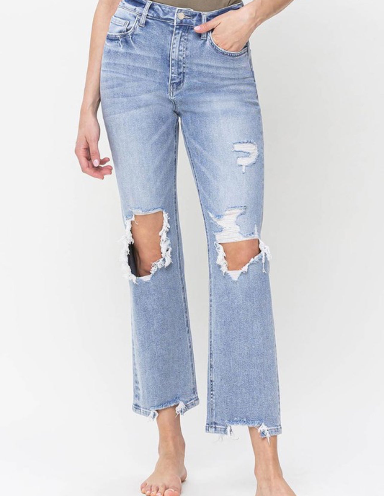V 90’s Super Straight High Rise Distressed Straight Jeans