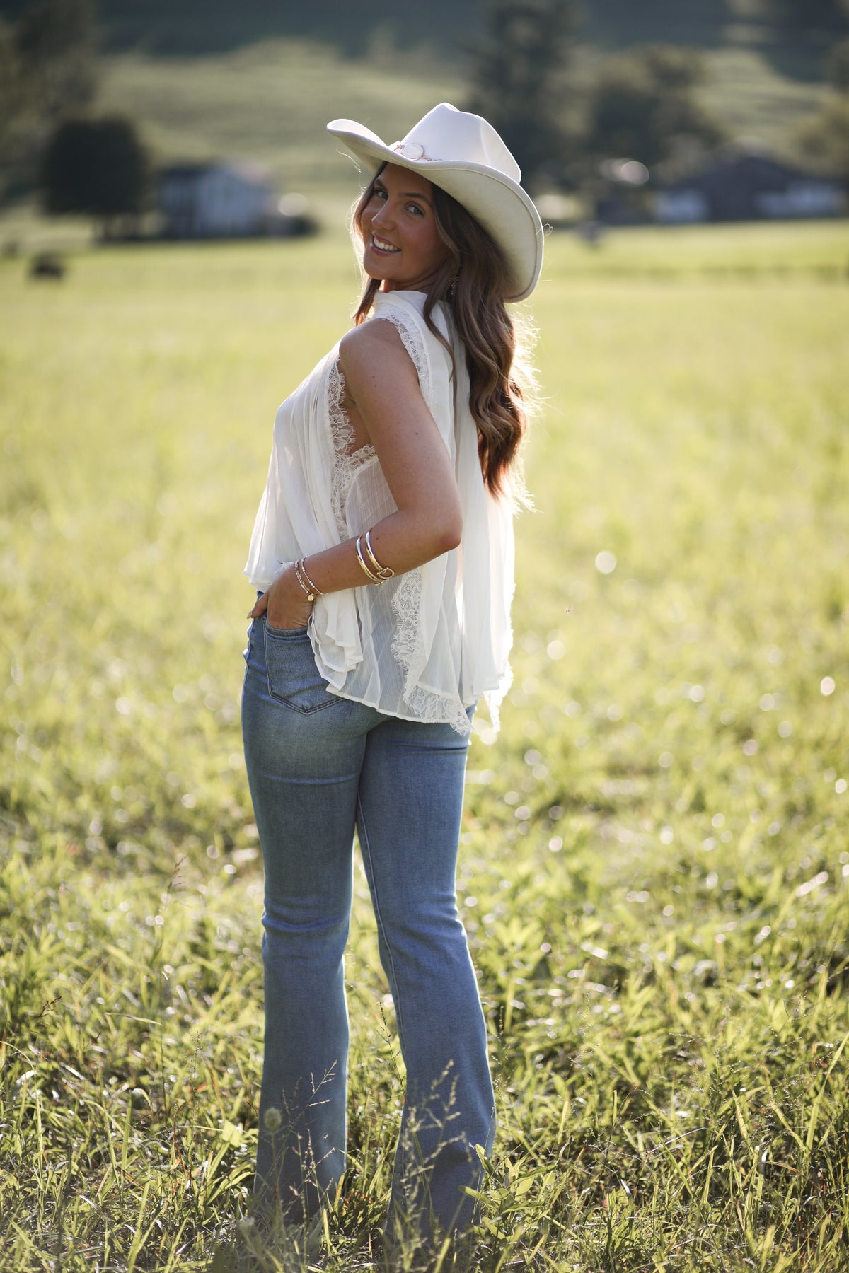 Ivory Pleated Lace Cape Top