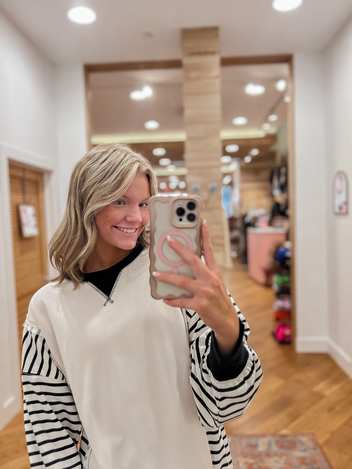 Leah Black And White Striped Pullover