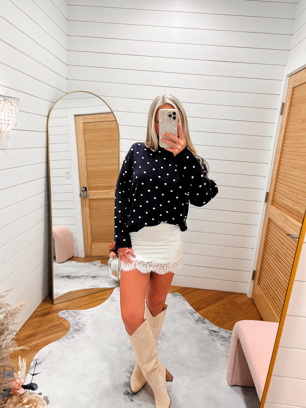 Navy Ivory Polka Dot Sweater Pullover