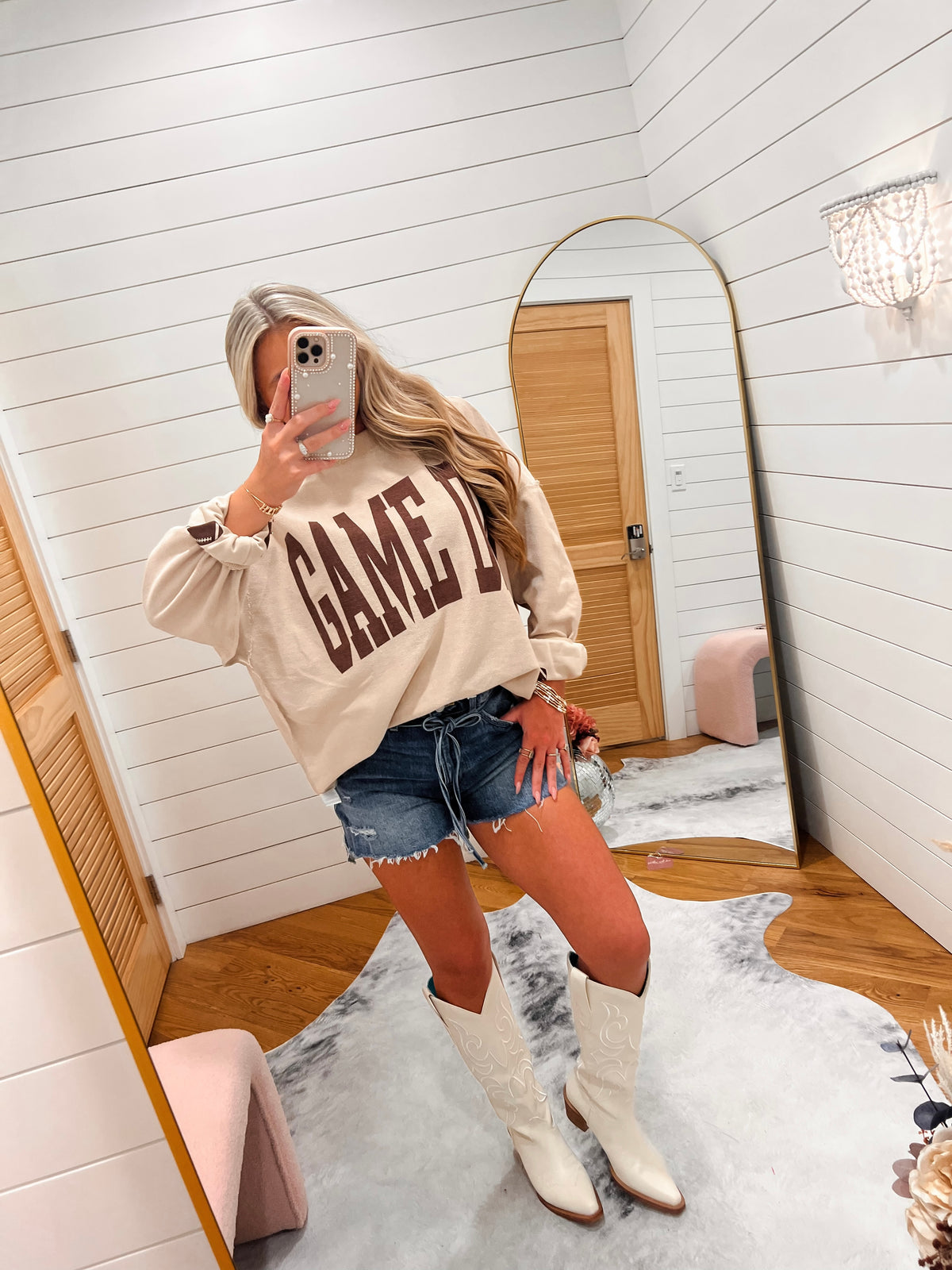 Game Day Reversible Beige Football Sweatshirt