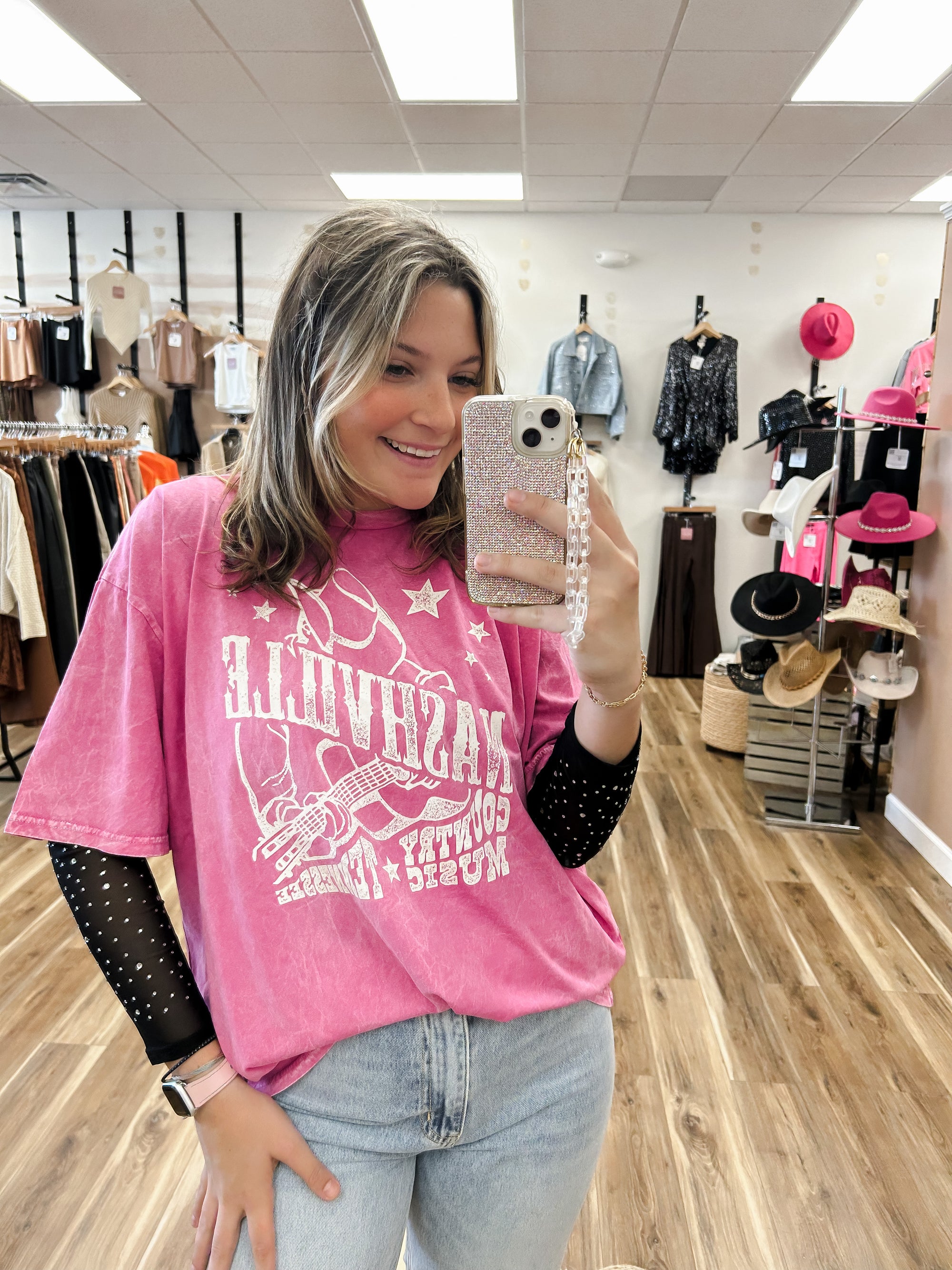 Nashville Country Music Pink Mineral Washed Graphic tee