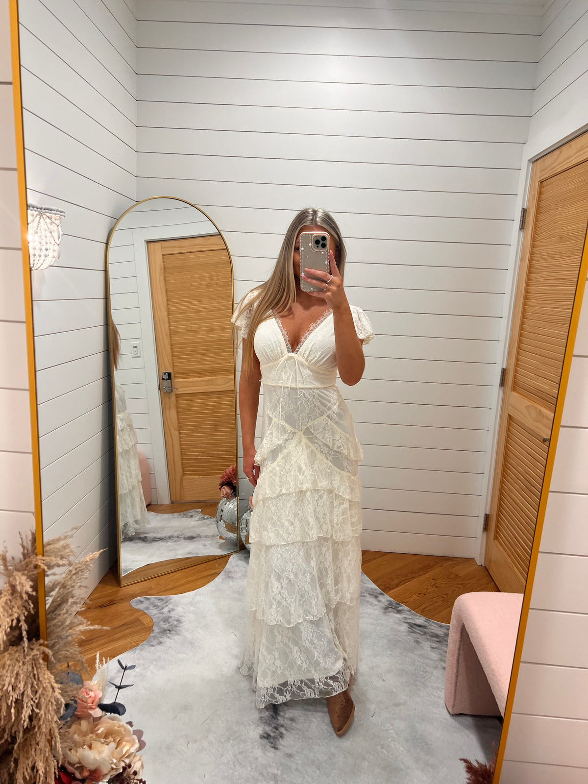 Ivory Lace Ruffle Maxi Dress