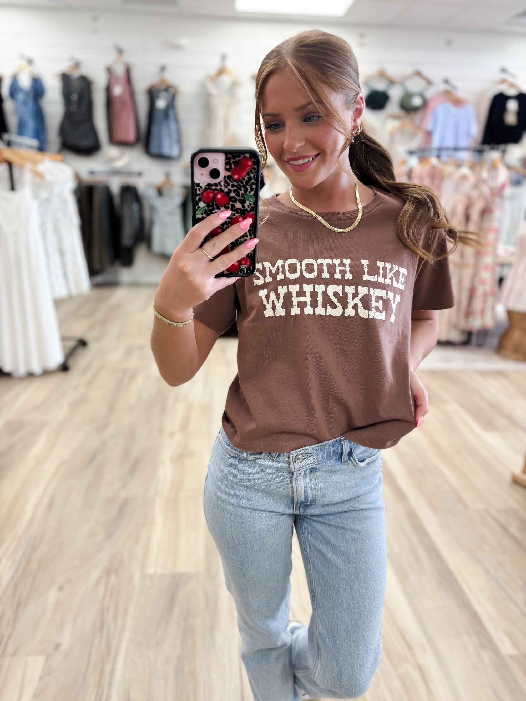 Smooth Like Whiskey Brown Cropped Tee