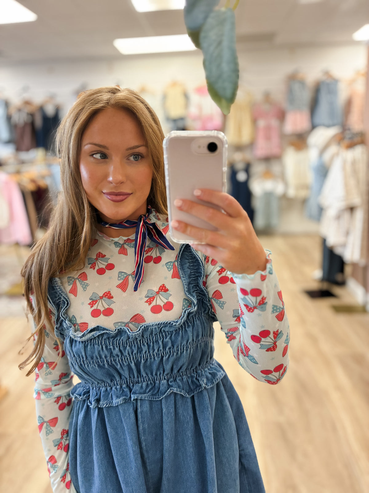 Rowan Cherries Flag Print Mesh Top