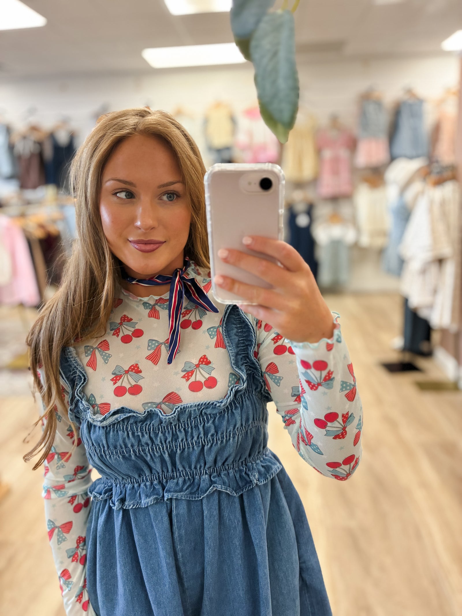 Rowan Cherries Flag Print Mesh Top