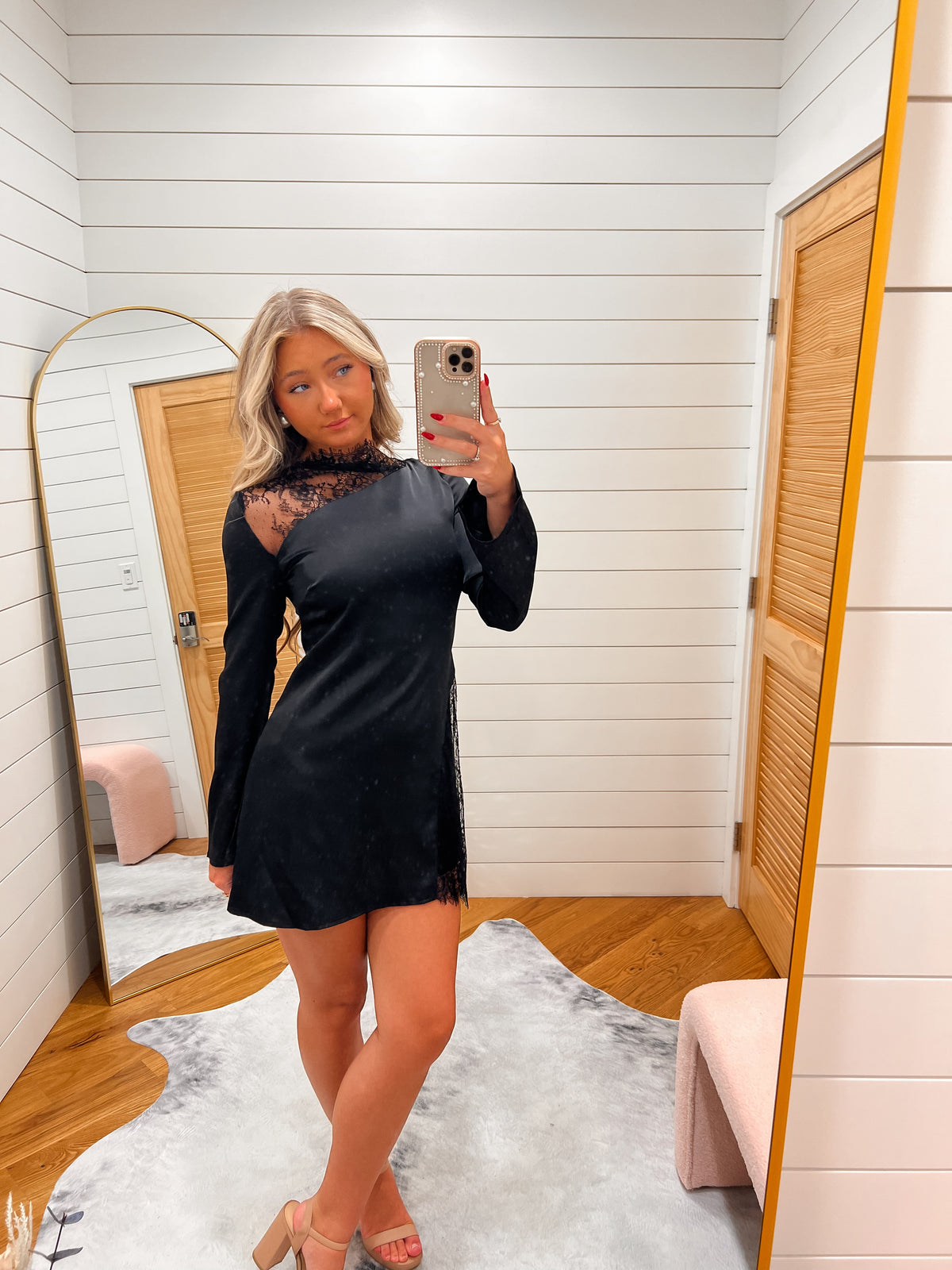 Black Lace Detail Mini Dress
