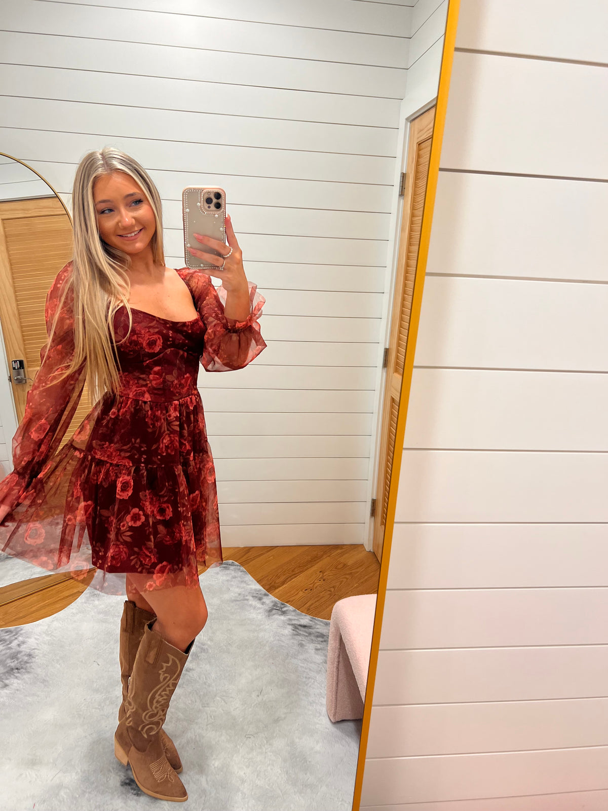 Burgundy Floral Chiffon Corset Mini Dress