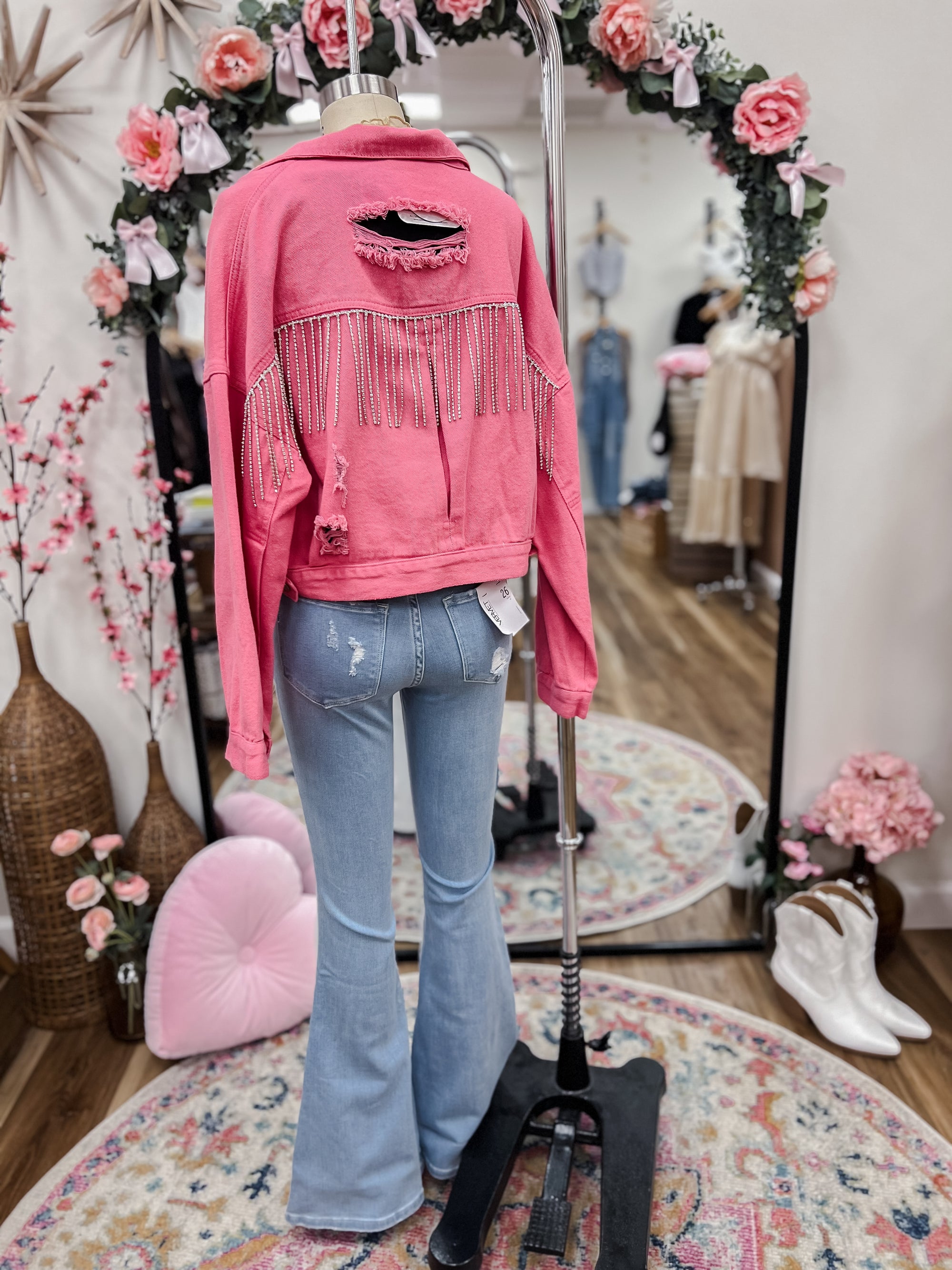 Rhinestone Hot Pink Denim Jacket