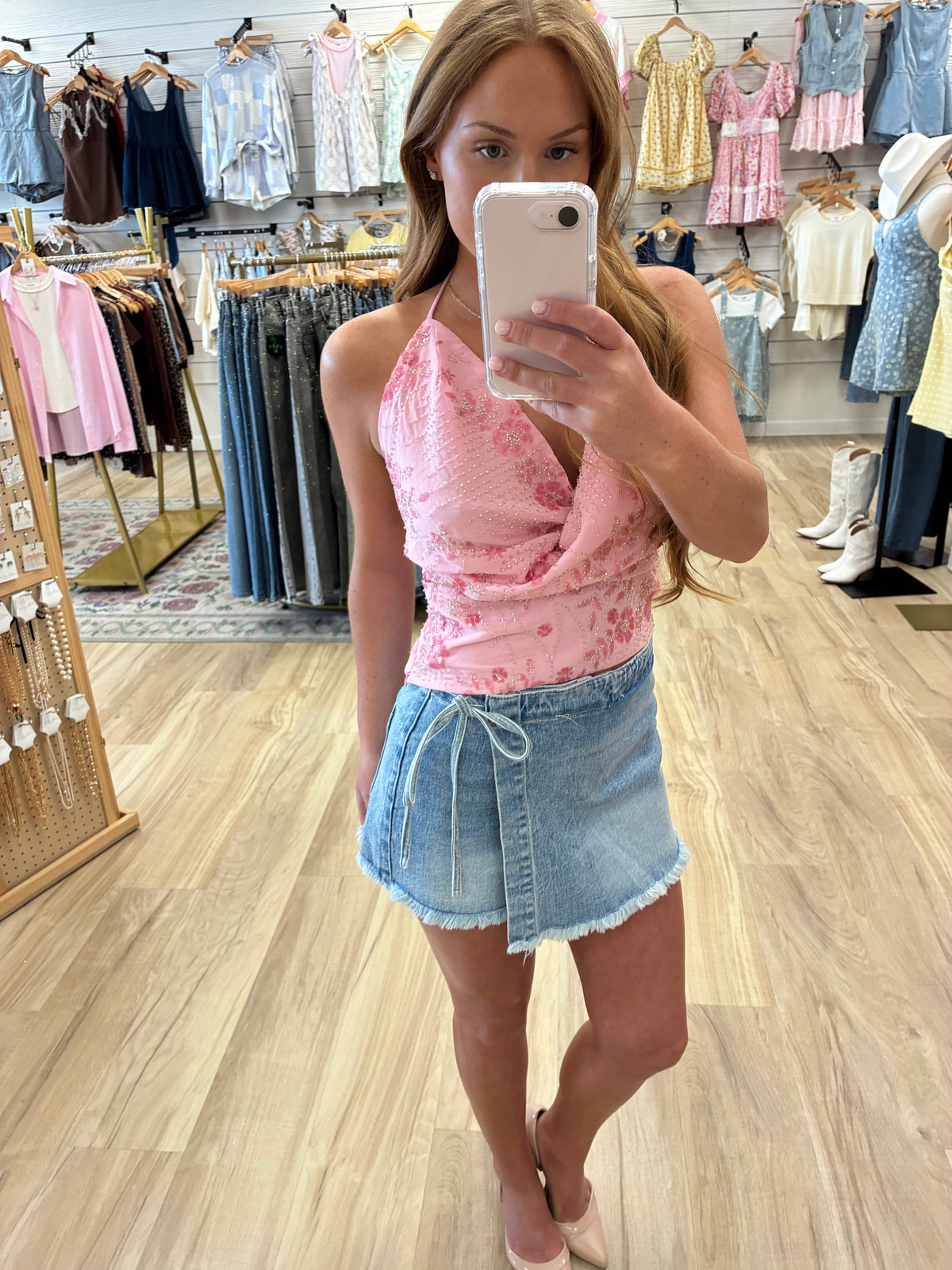 Tie Me Up Denim Skort