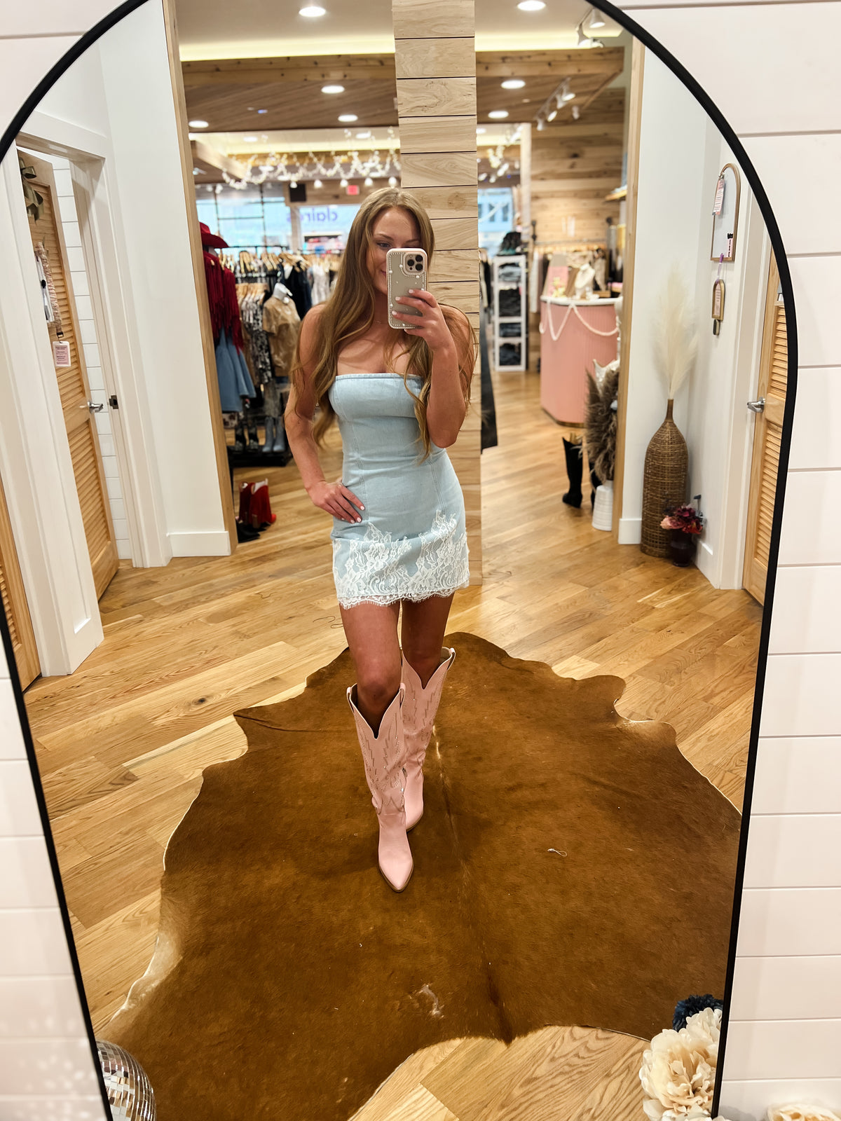 Cloud Nine Denim Lace Dress