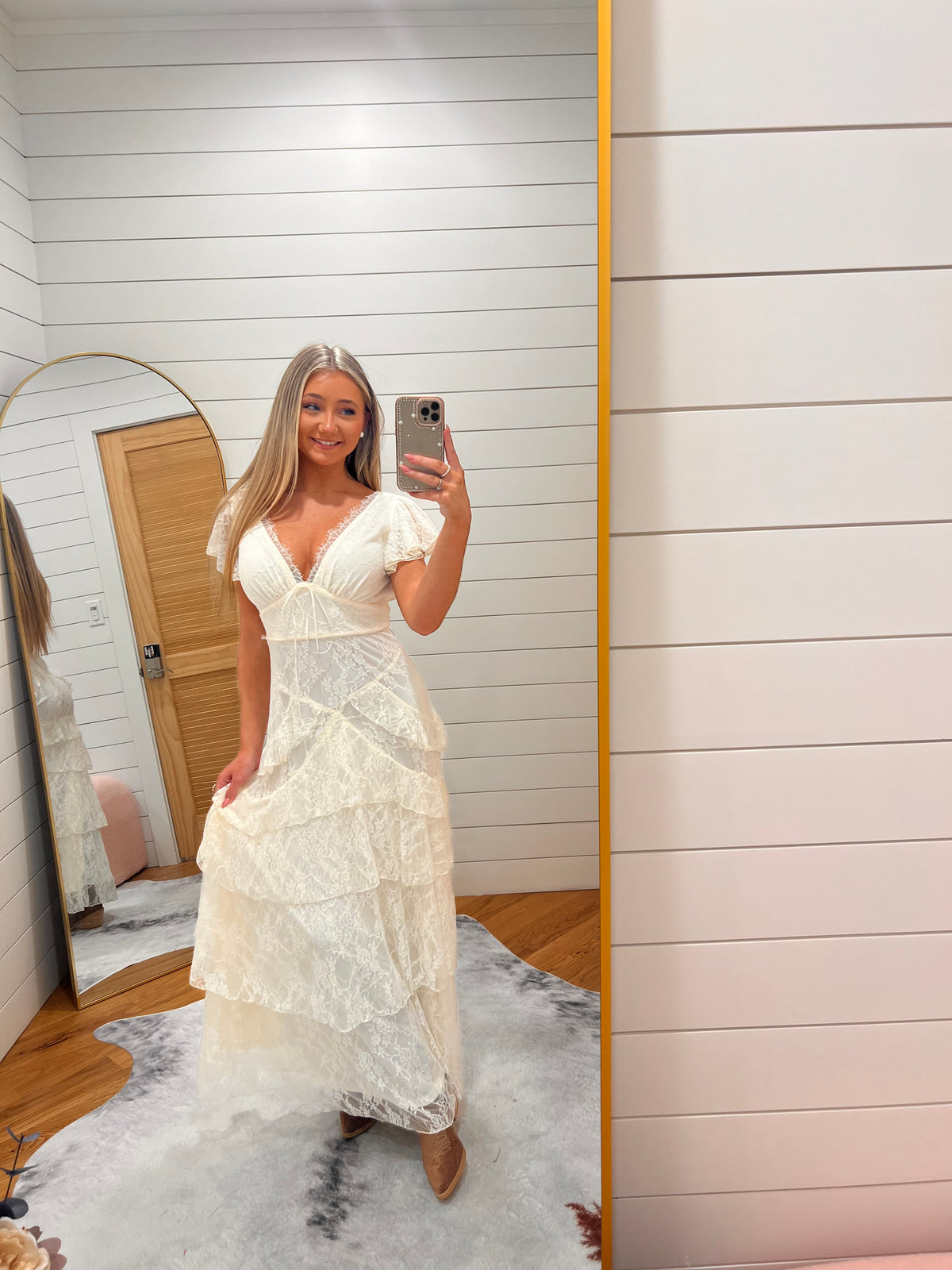 Ivory Lace Ruffle Maxi Dress