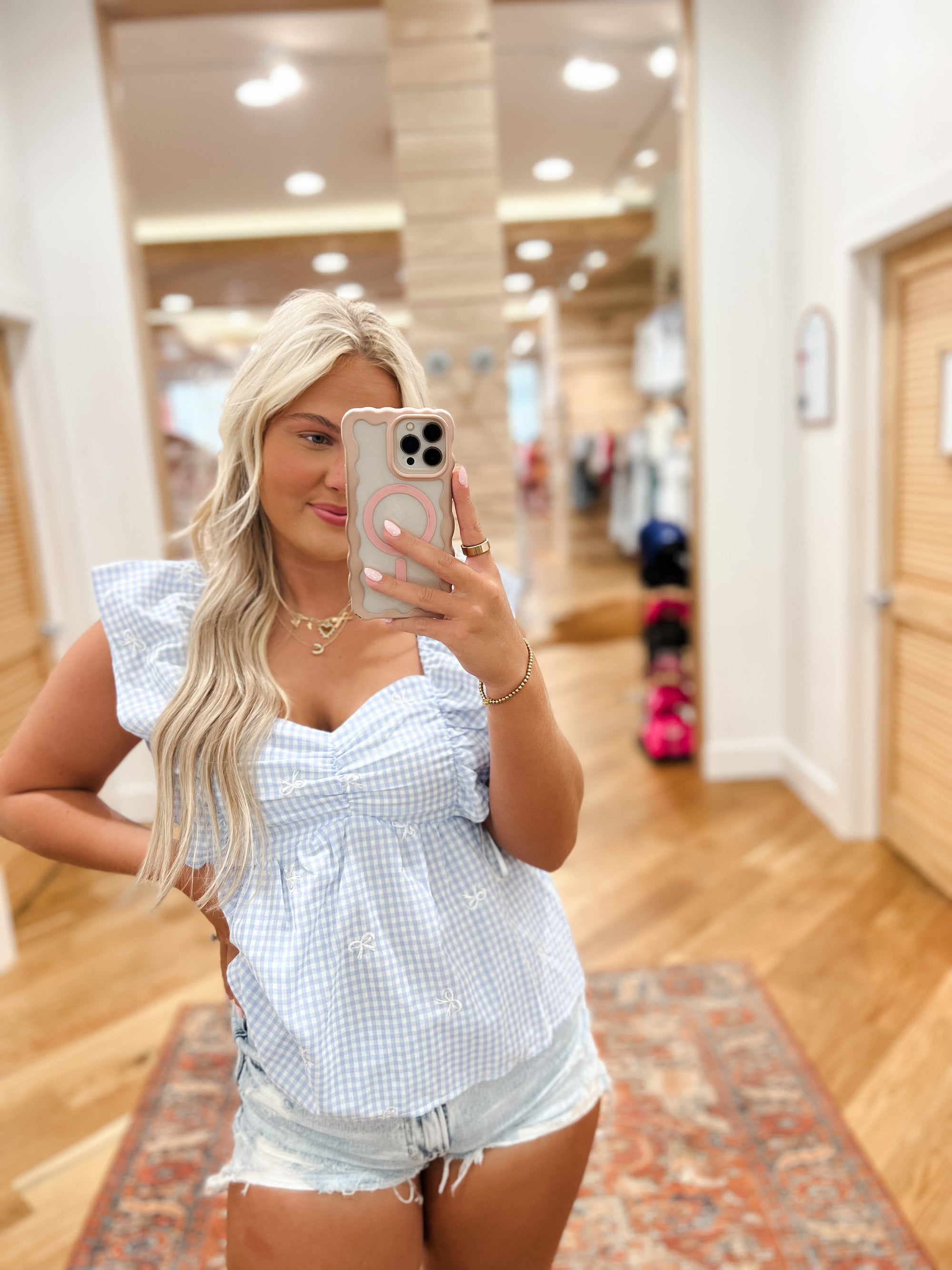 Charlotte Blue Check Bow Top