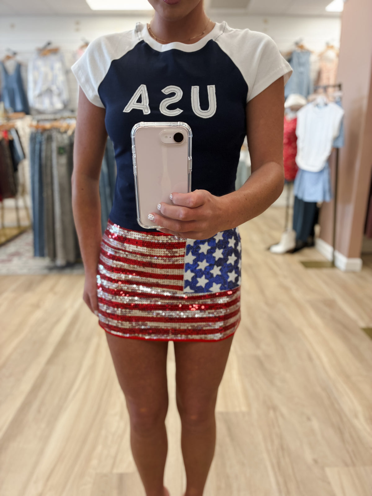 All American Navy Babe Raglan Top