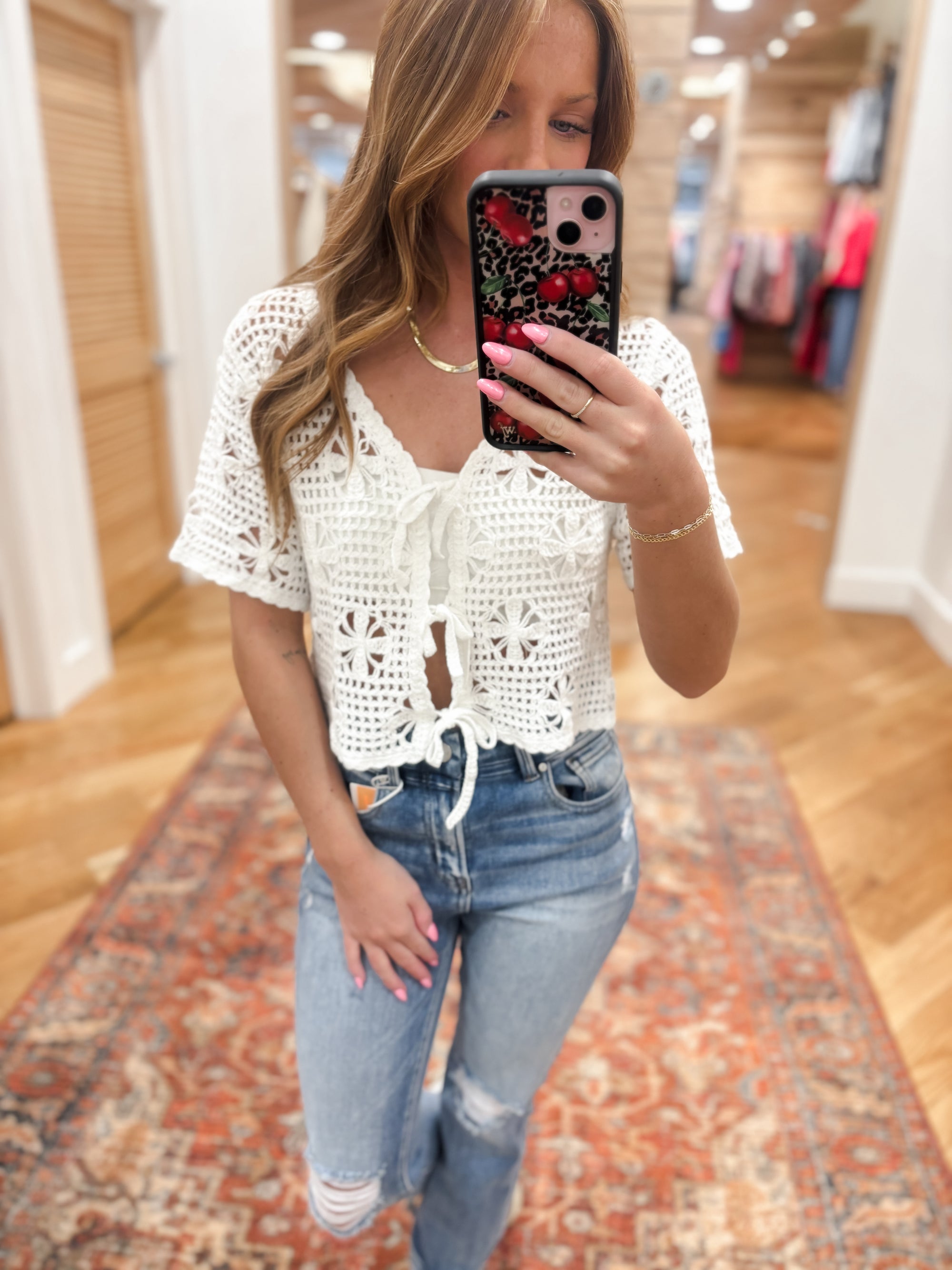 Cloudy Front Tie Crochet Top