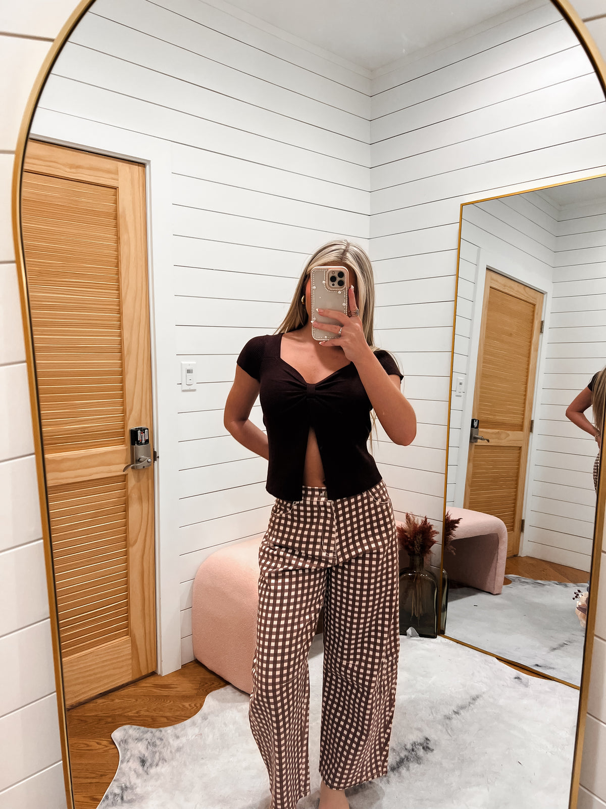 Chocolate Gingham Barrel Jeans