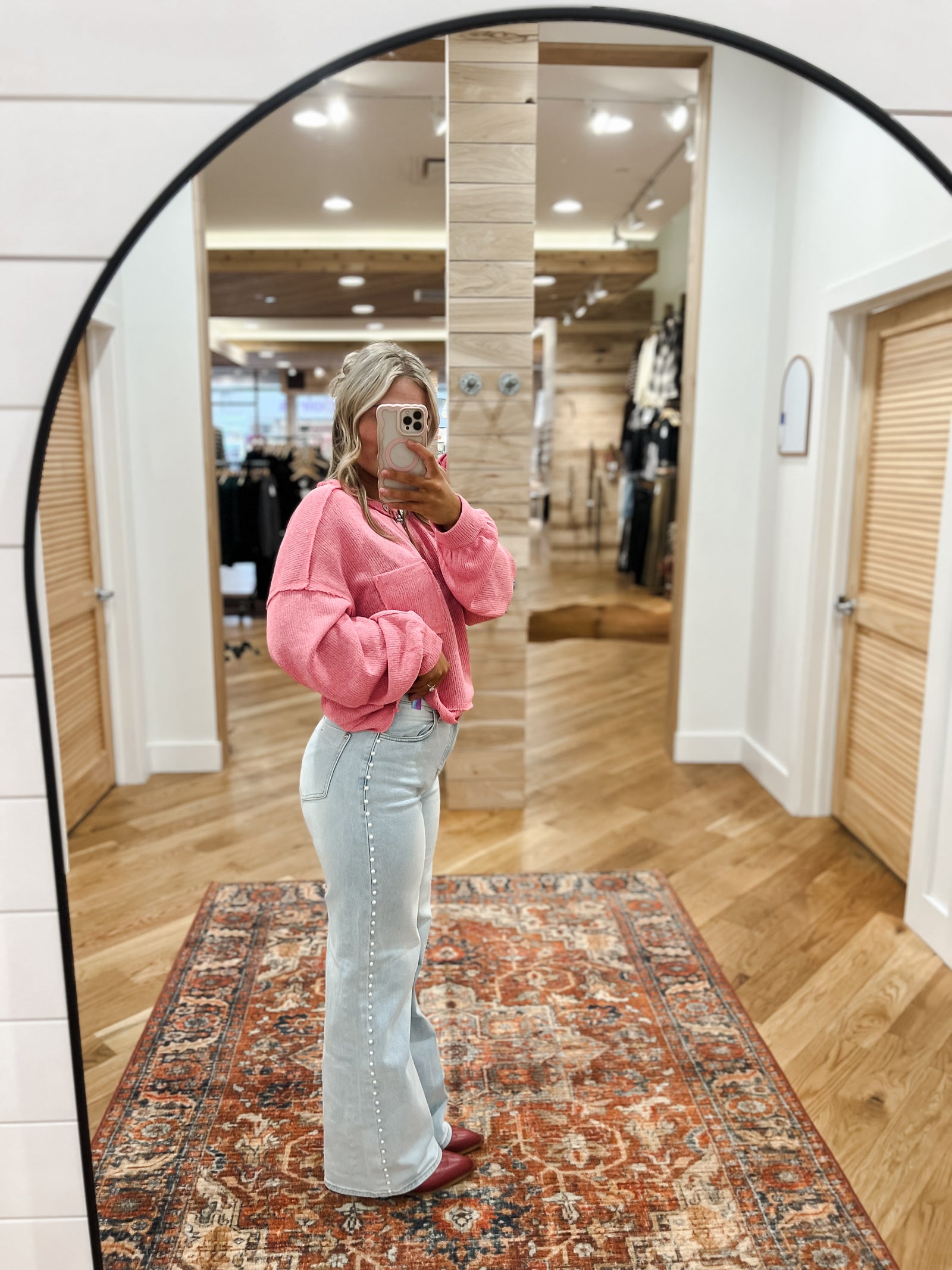 Miu Light High Rise Pearl Jeans