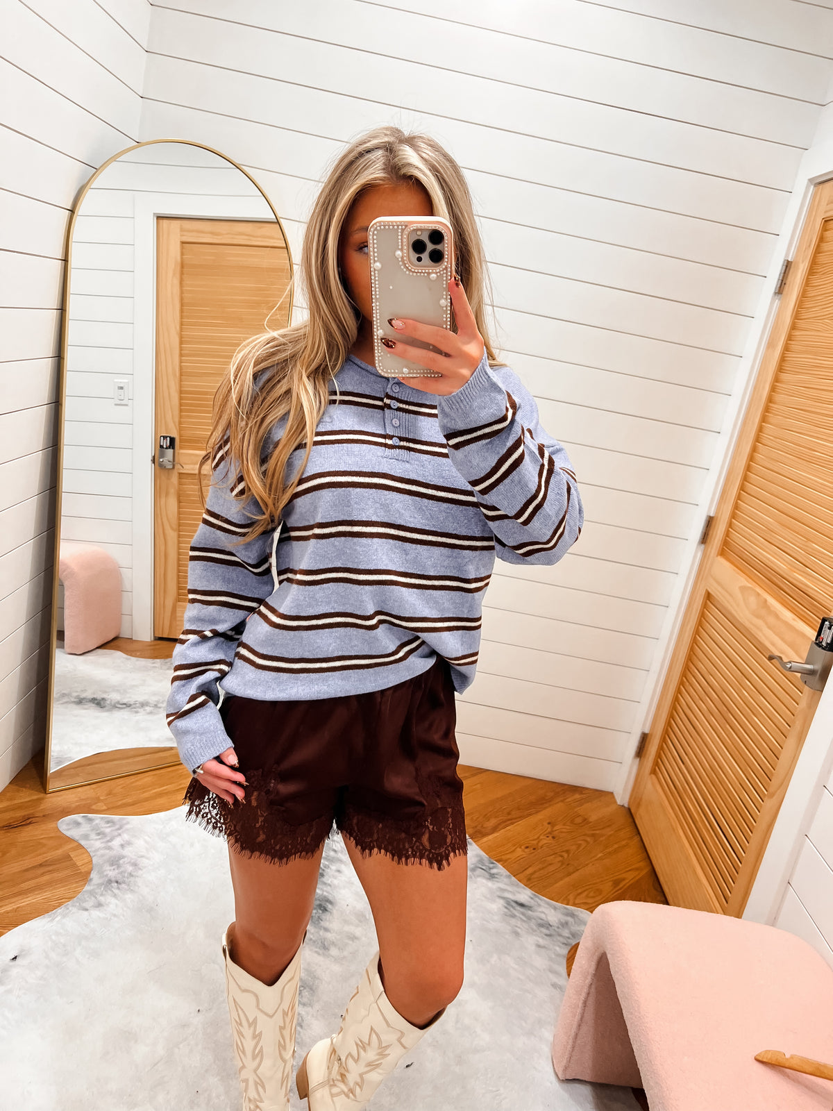 Cozy Blue Stripe Button Knit Sweater