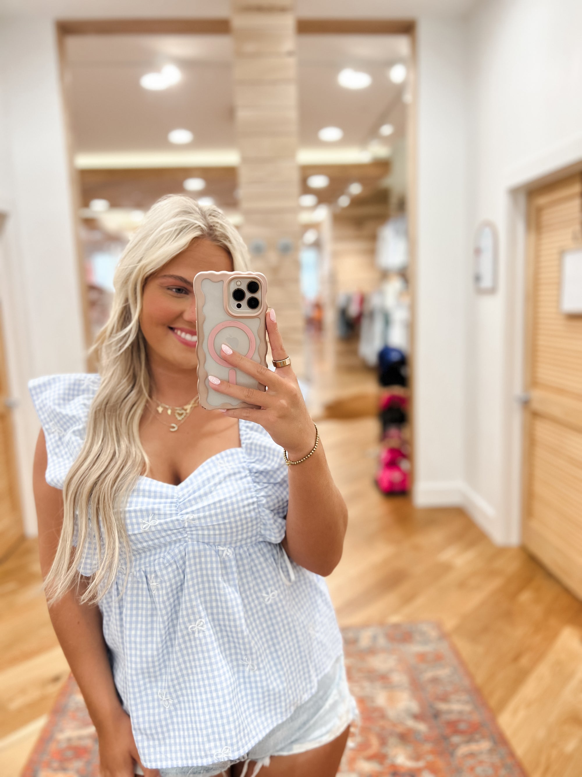 Charlotte Blue Check Bow Top