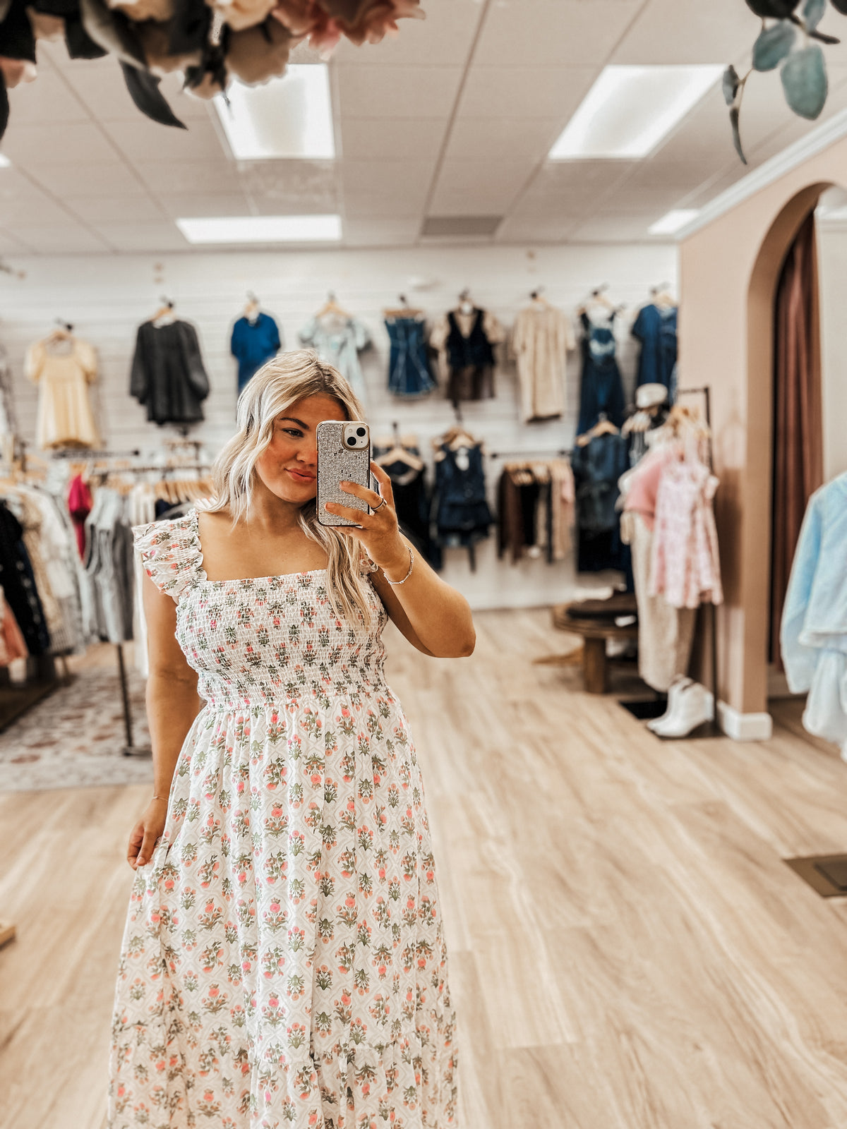 Maisie Pink Meadow Midi Dress