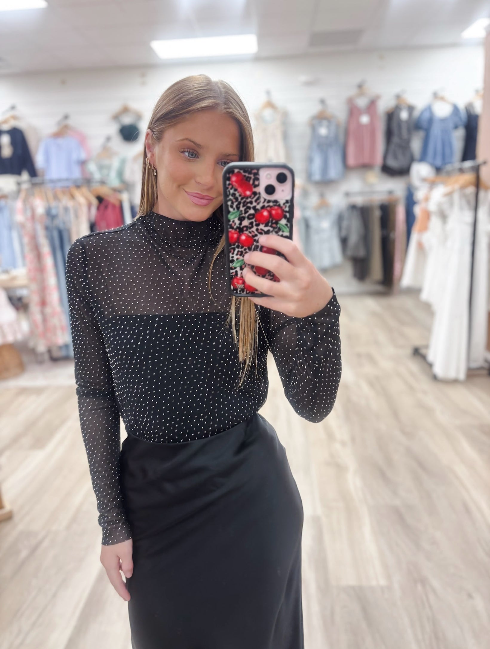 Rhinestone Sheer Black Top