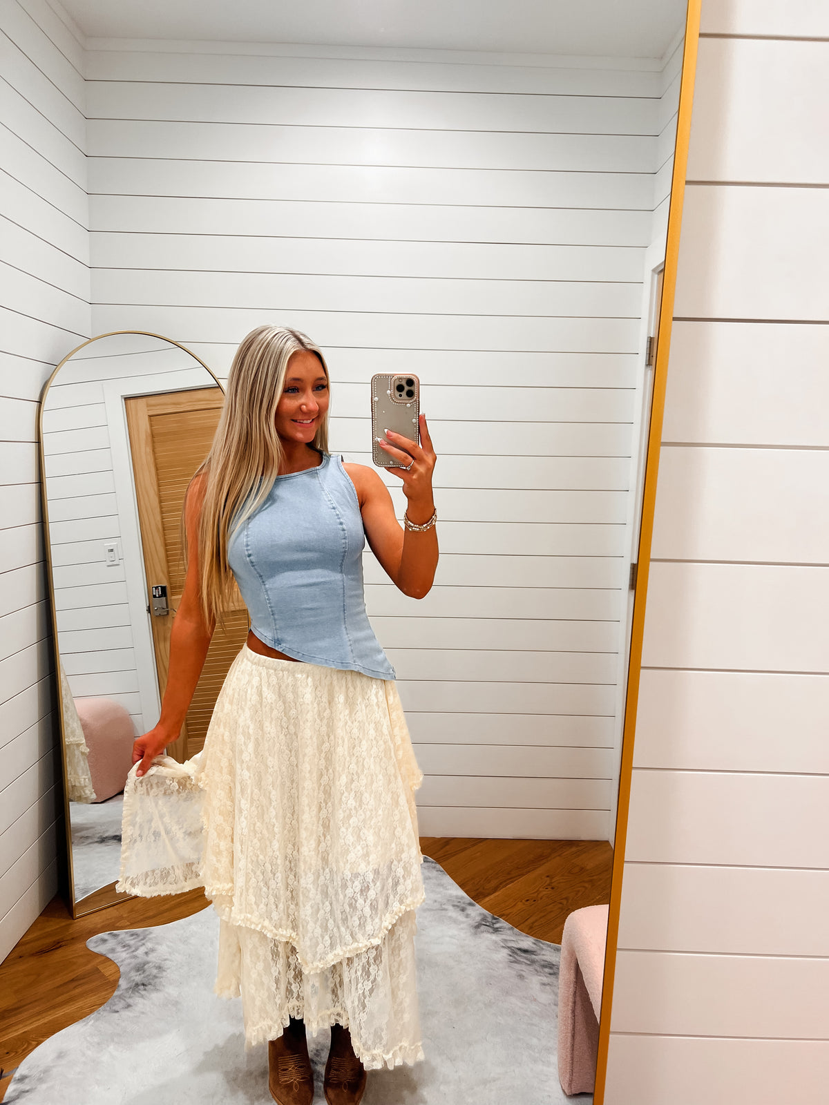 Light Denim One Shoulder Asymmetrical Top