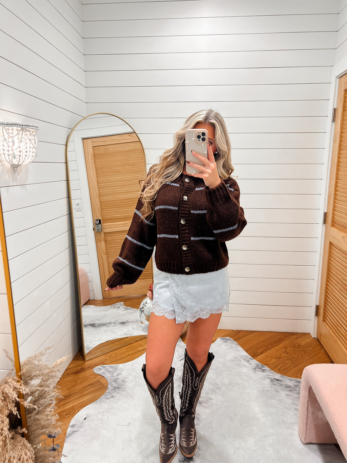 Main Street Striped Brown Knit Cardigan