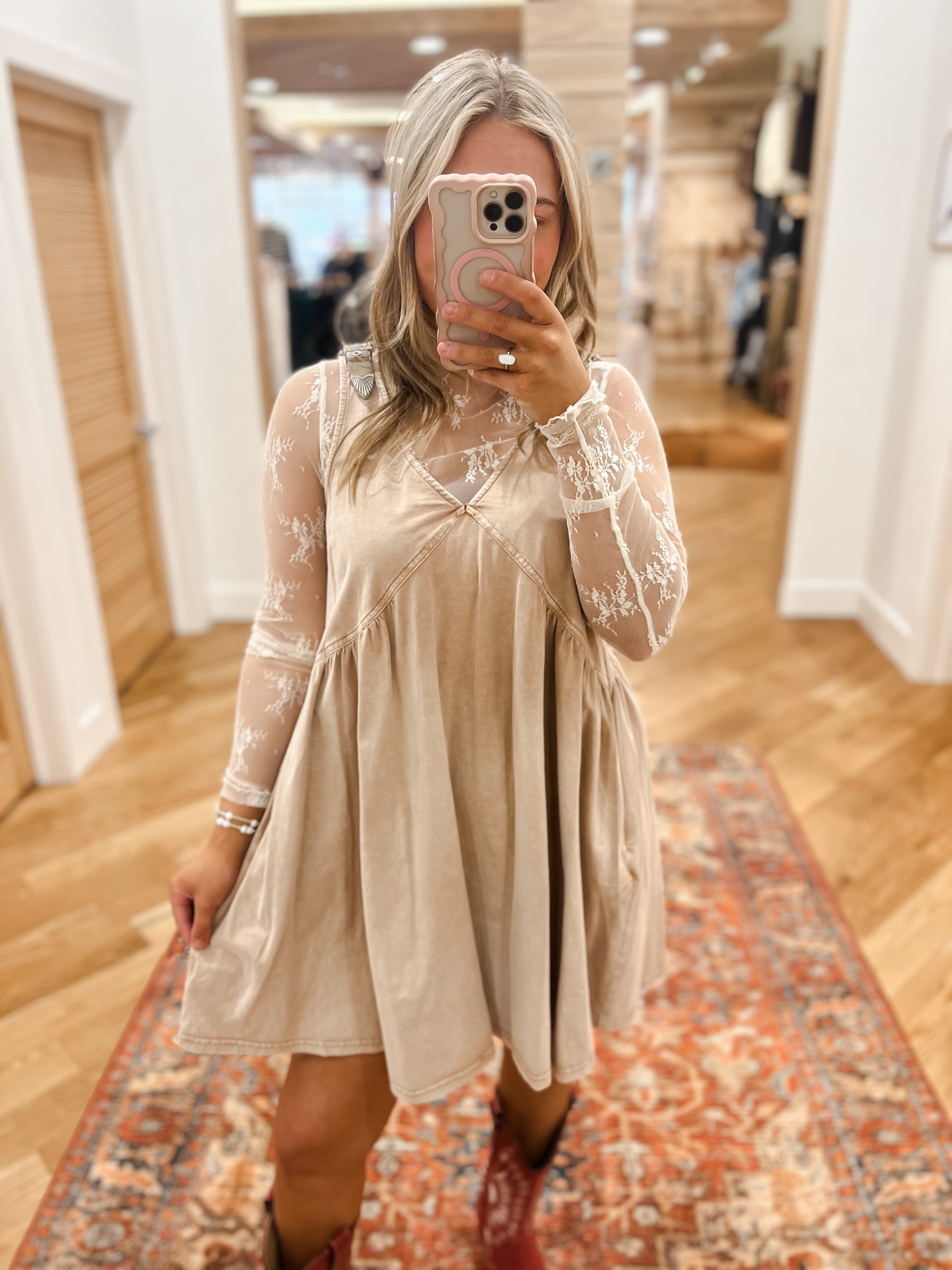 Boots and Buckles Babydoll Taupe Dress