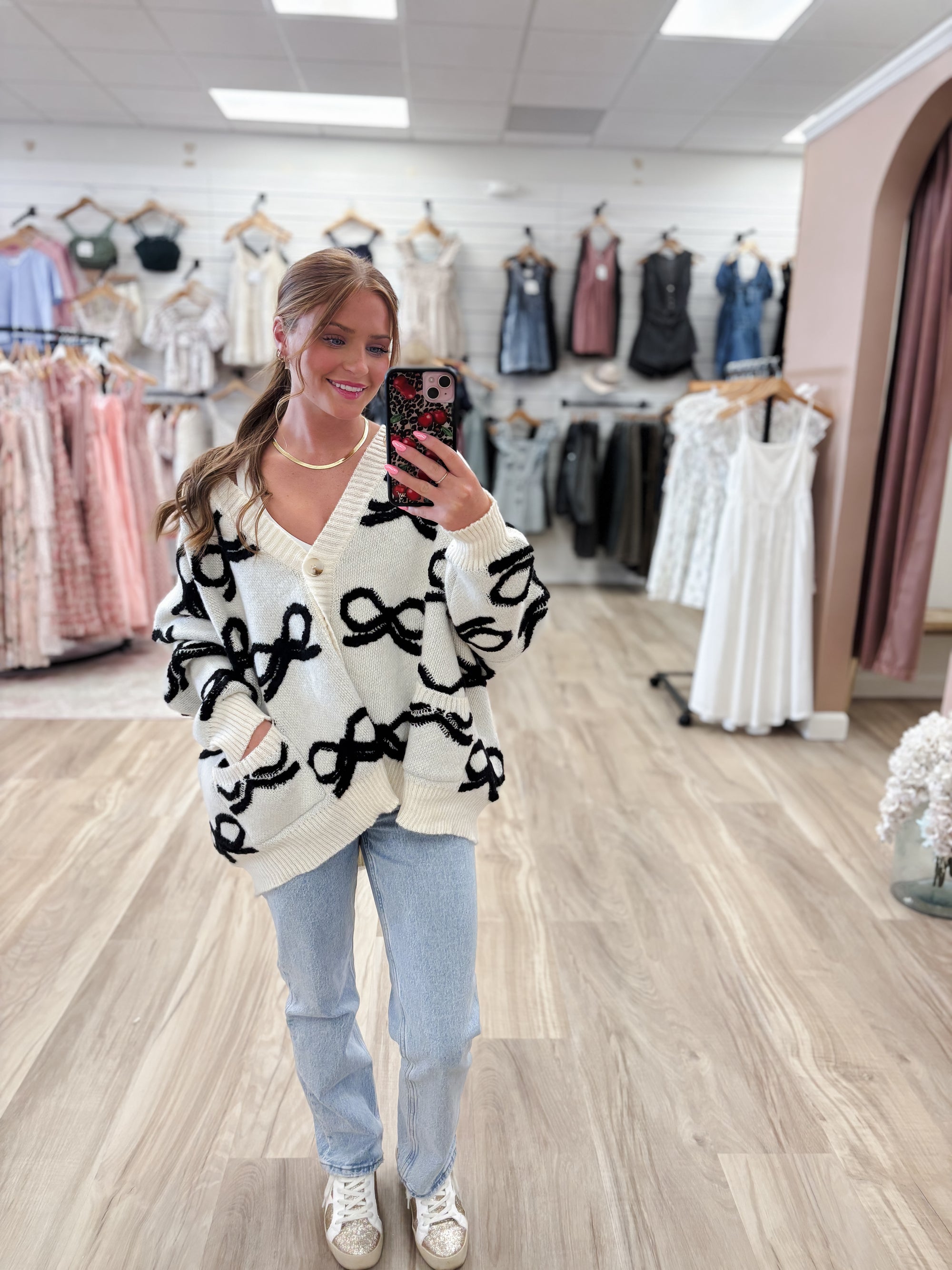 Oversized Ivory and Black Ribbon Cardigan