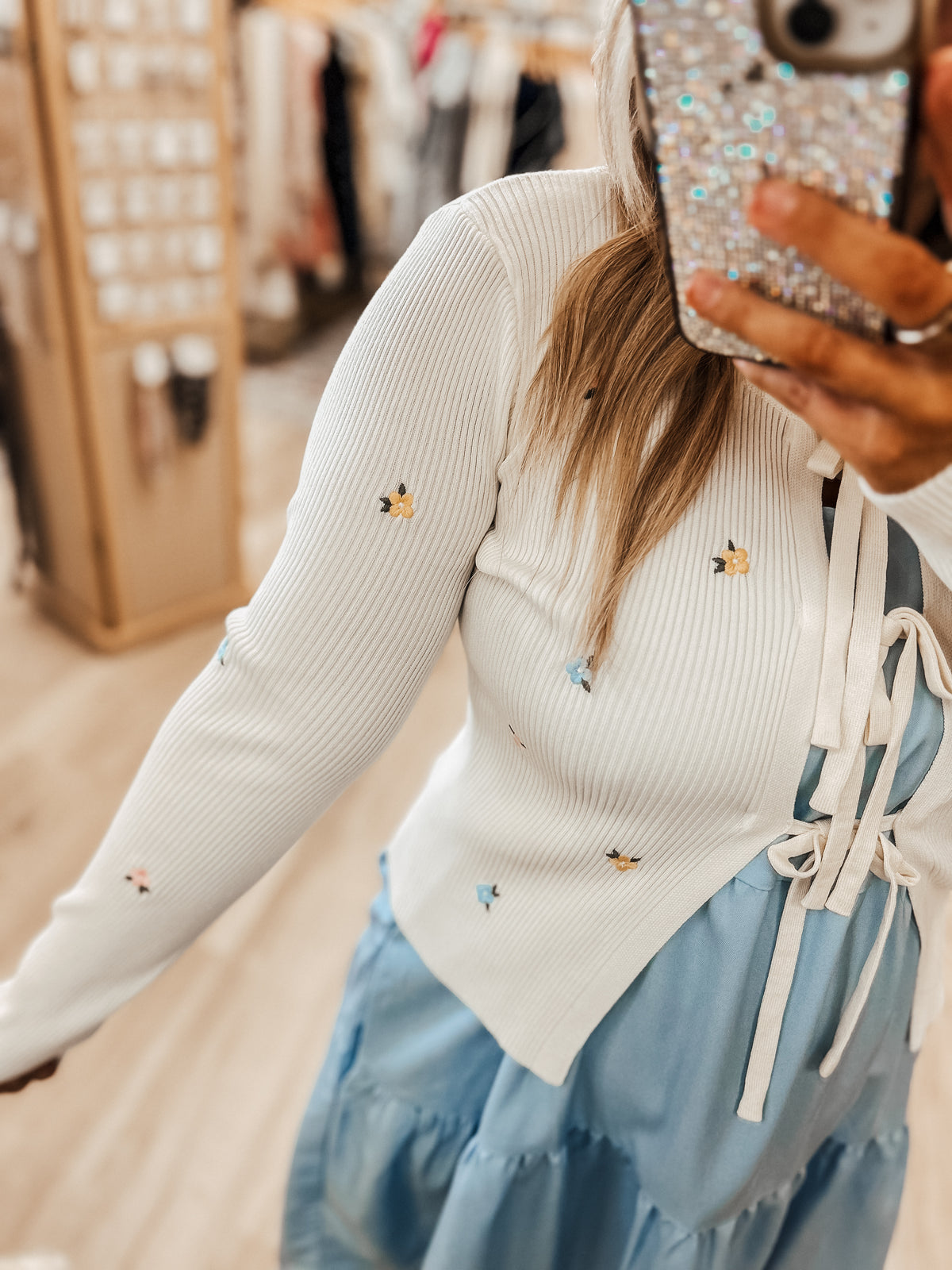 Daisy Cream Front Tie Cardigan
