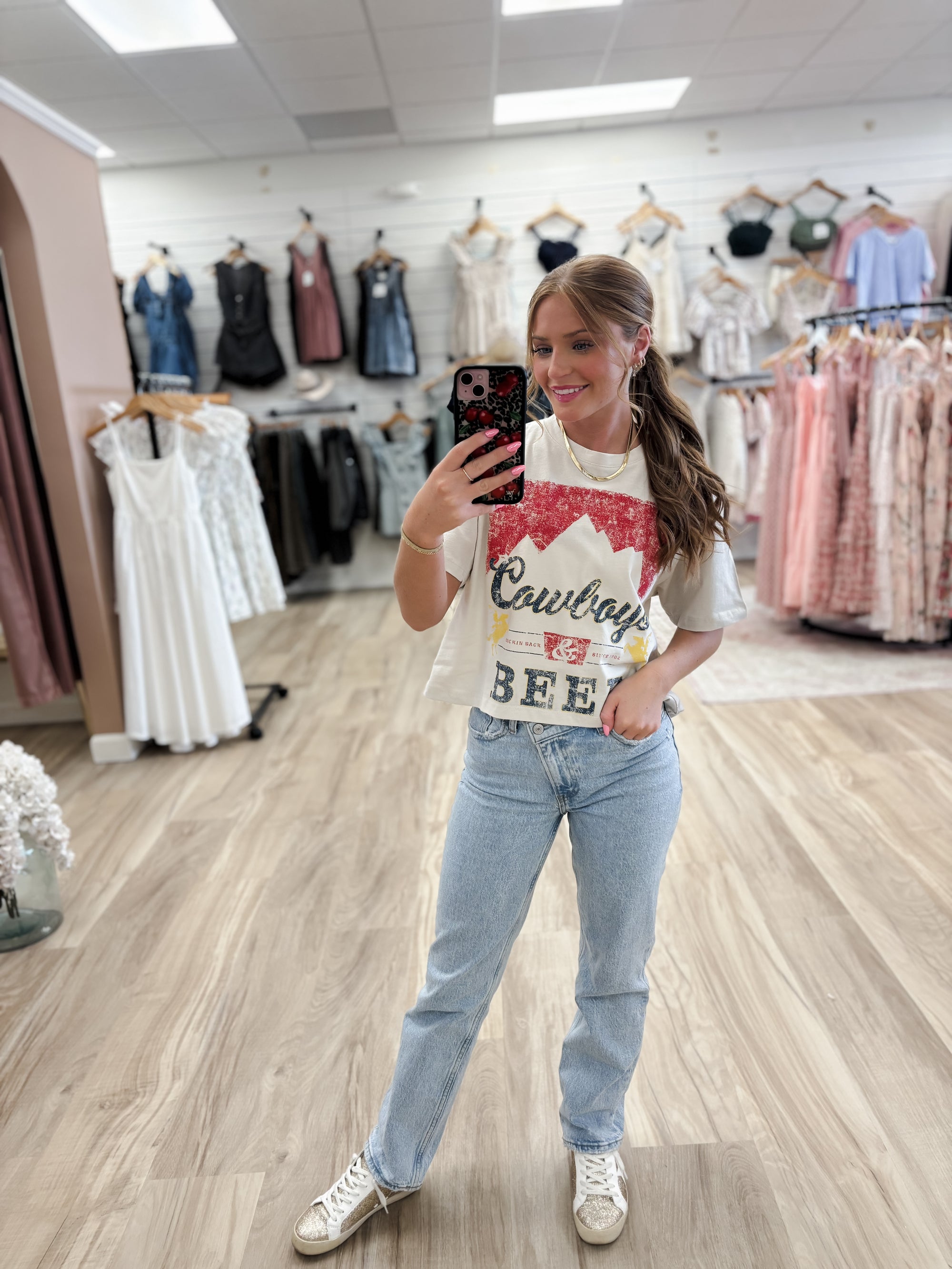 Cowboys and Beer Bone Cropped Tee