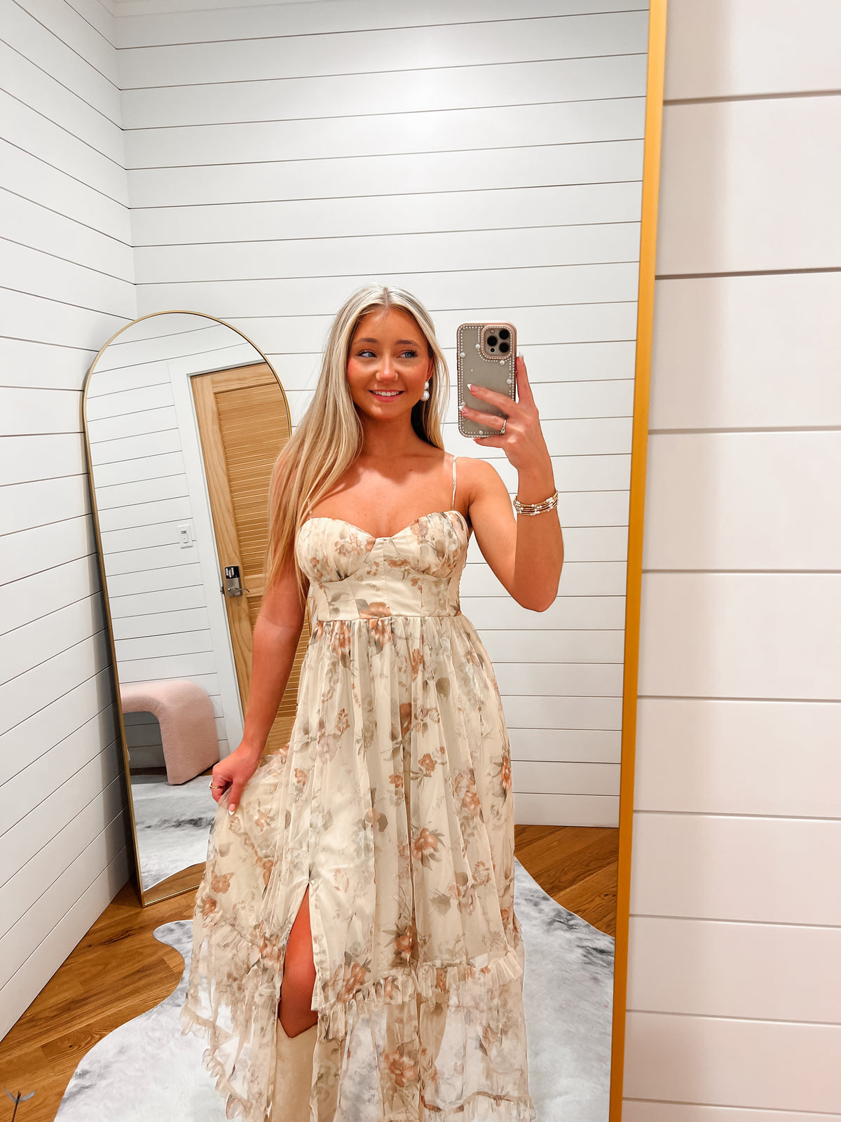 Khaki Floral Sweetheart Corset Midi Dress