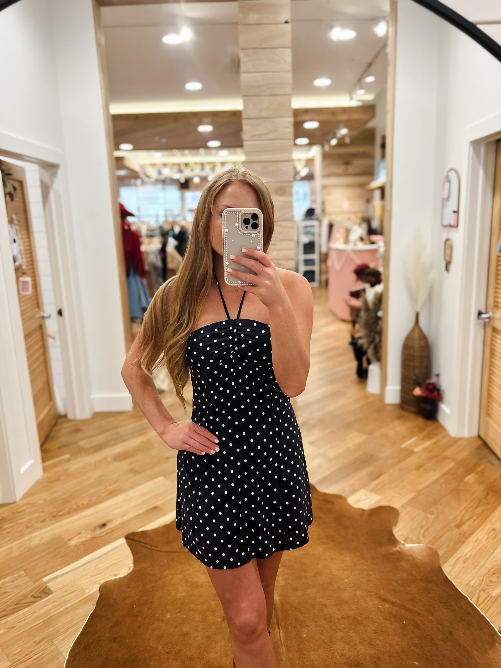 The Navy Dot And Day Dream Halter Mini Dress