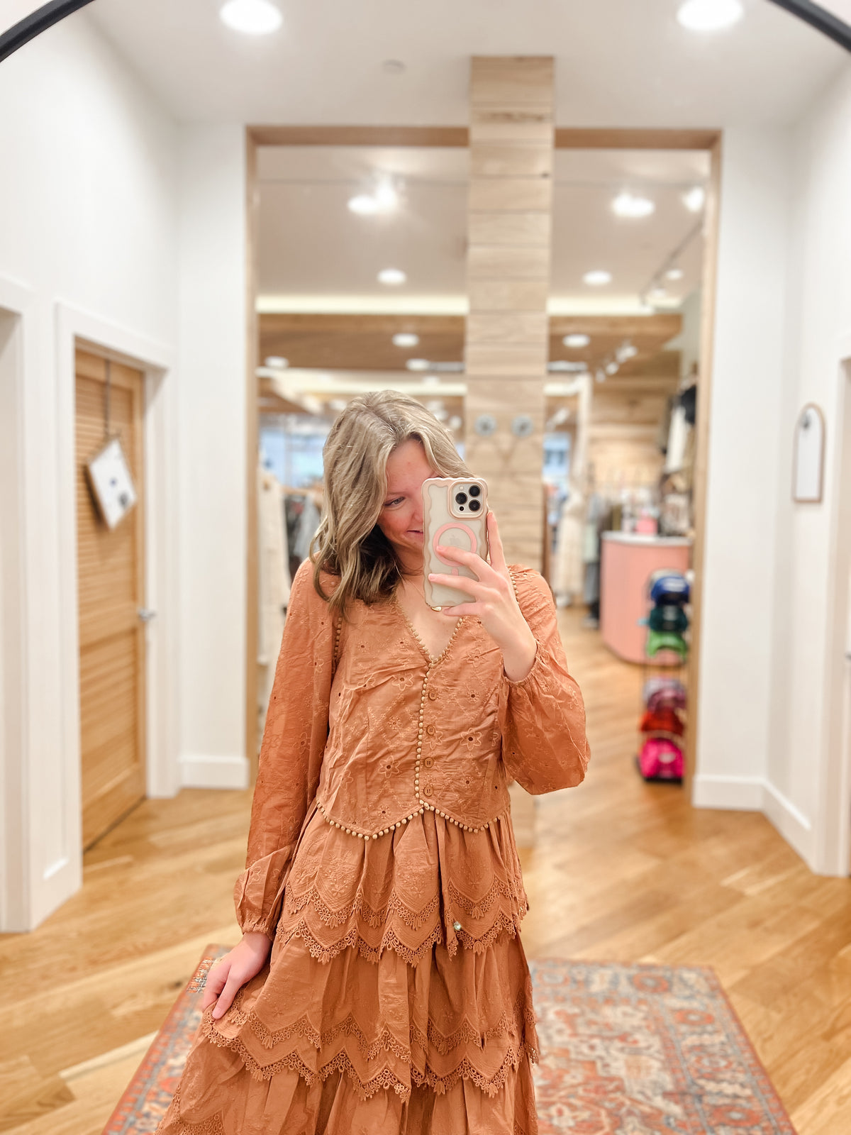 Eyelet and Lace Terracotta Dress