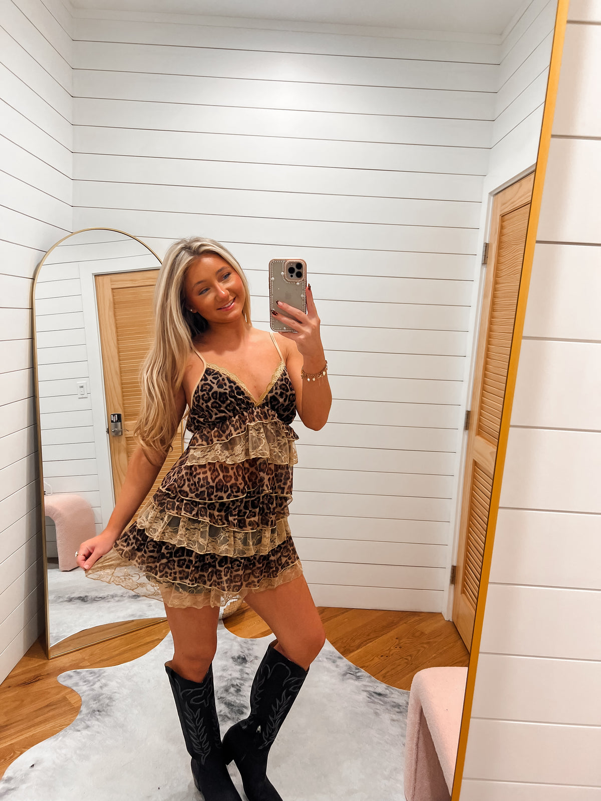 Wild Romance Leopard Tiered Lace Mini Skirt