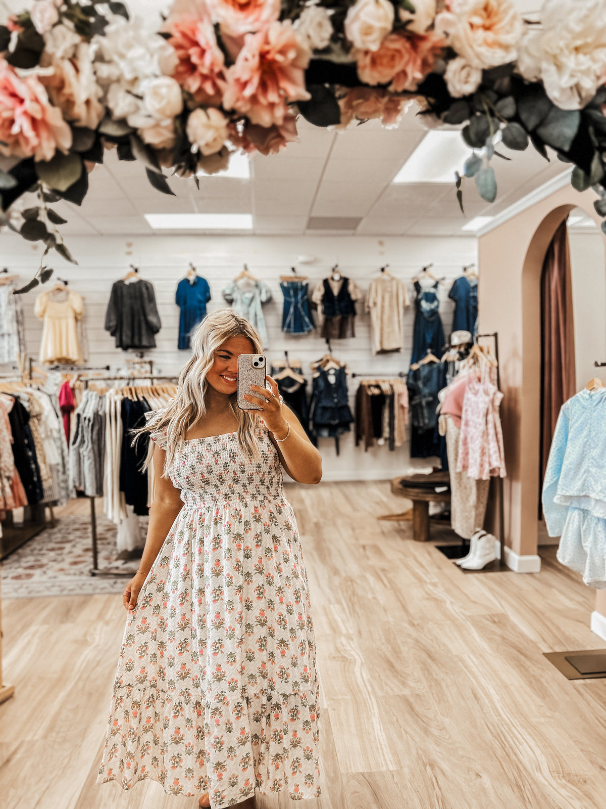 Maisie Pink Meadow Midi Dress