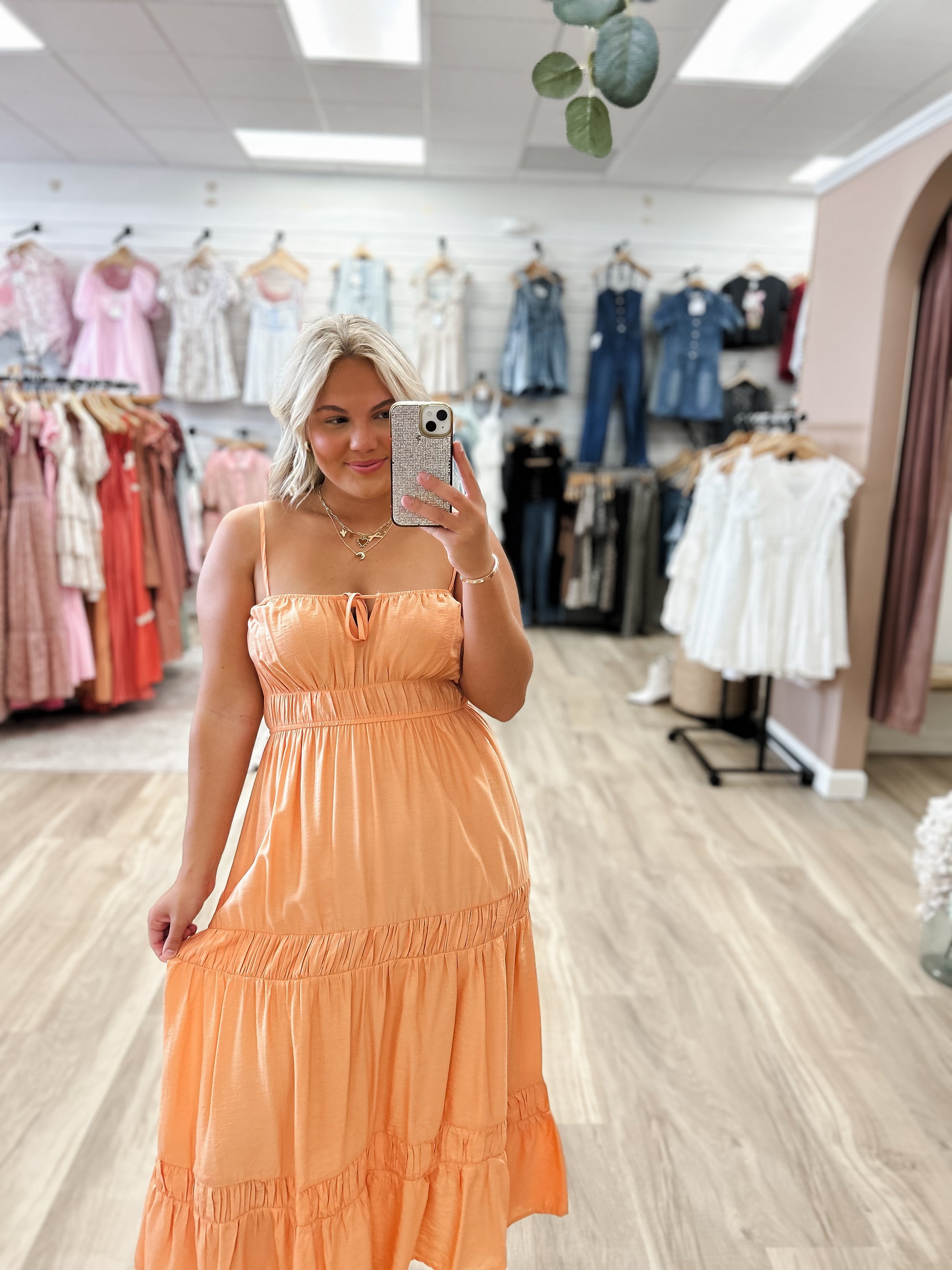 Apricot Glow Midi Dress