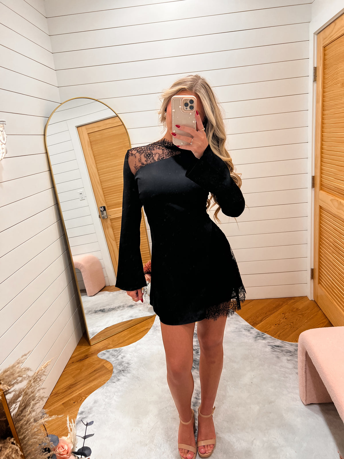 Black Lace Detail Mini Dress
