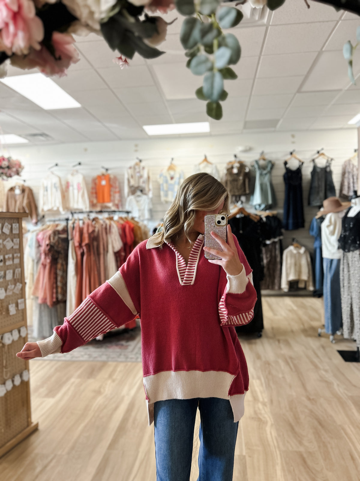 Crimson Cream Sweater