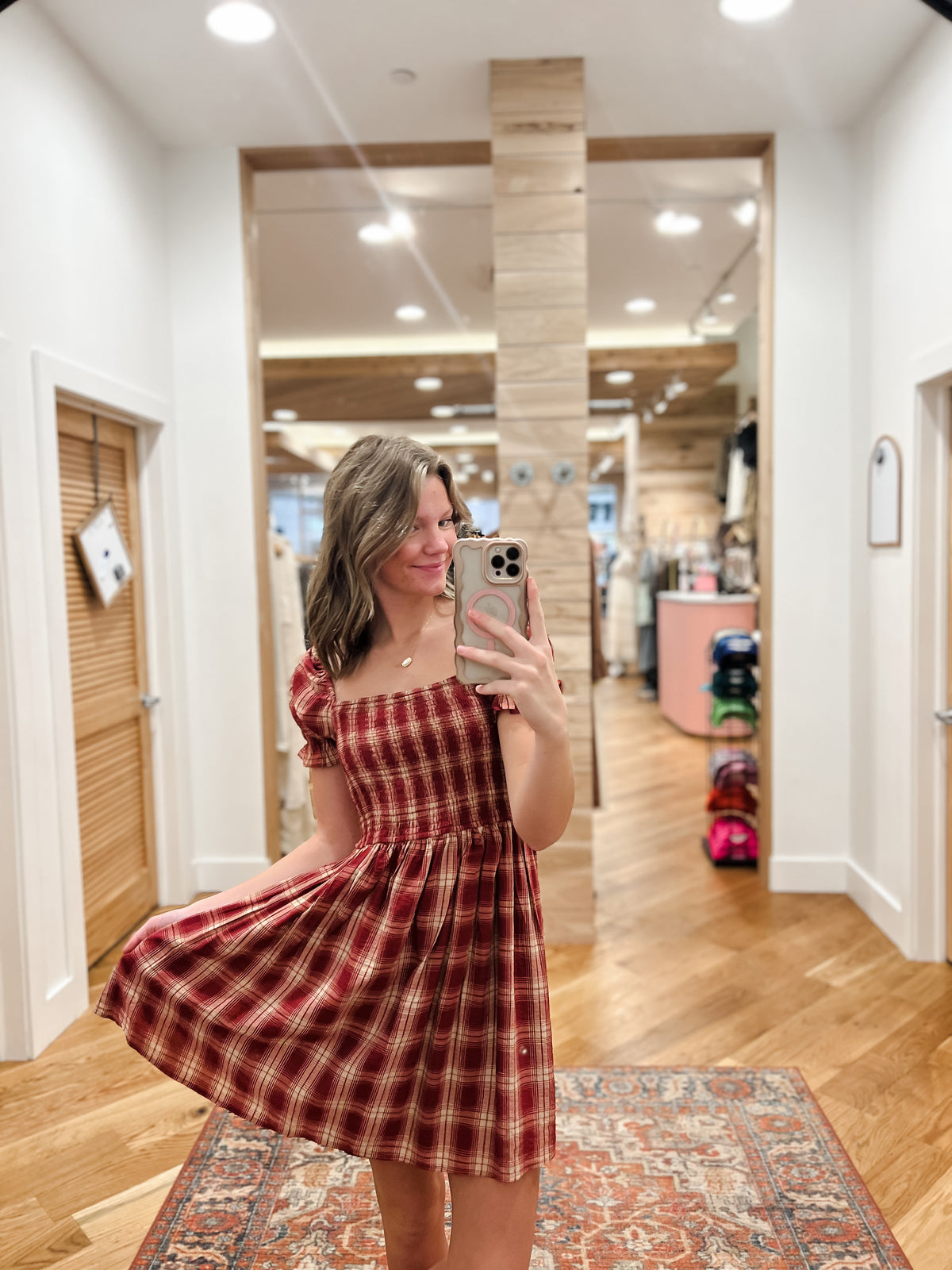 Hadley Burgundy Plaid Mini Dress