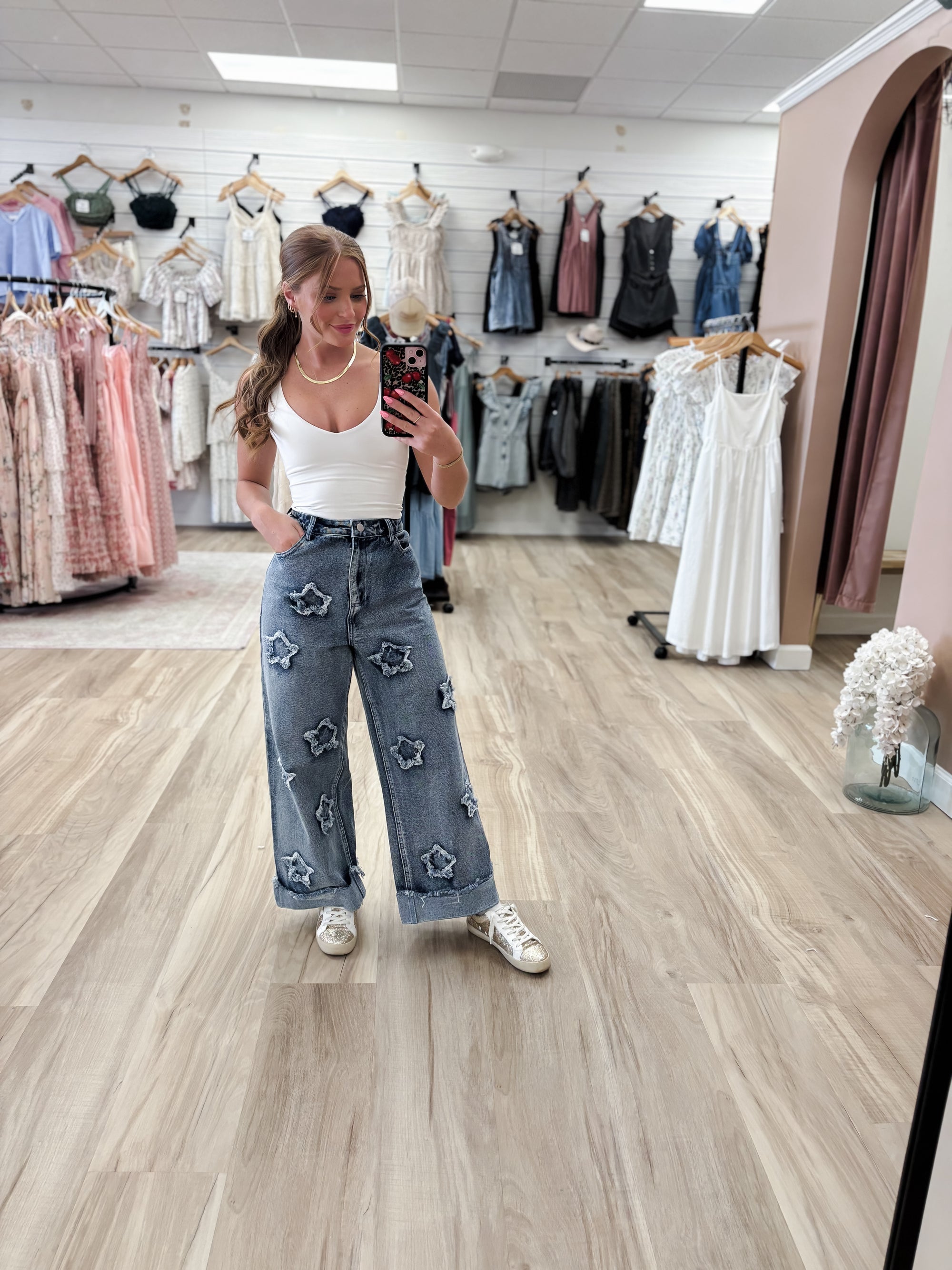 Denim Washed Star Patched Pants