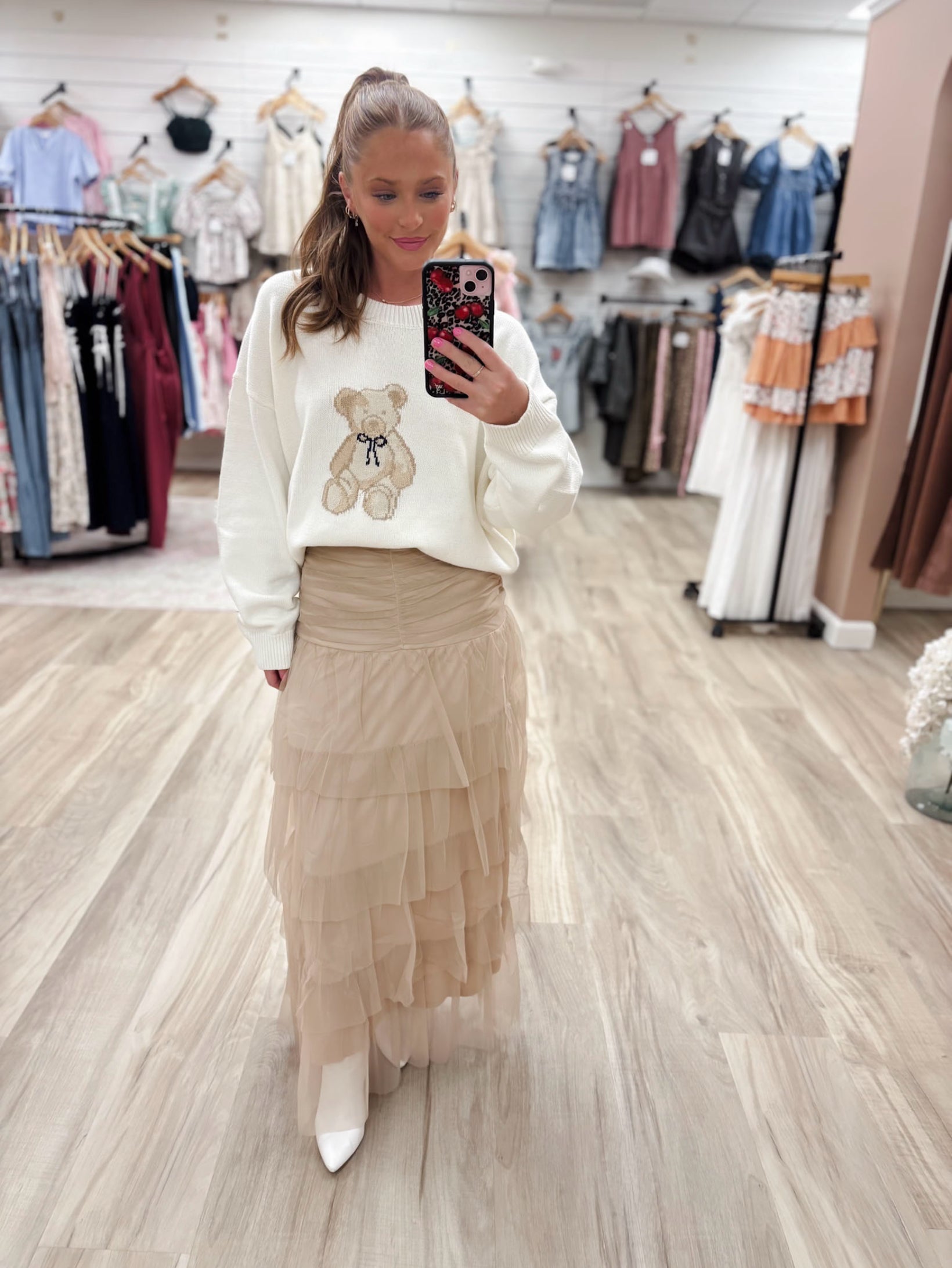 Emmett Taupe Tulle Mesh Skirt