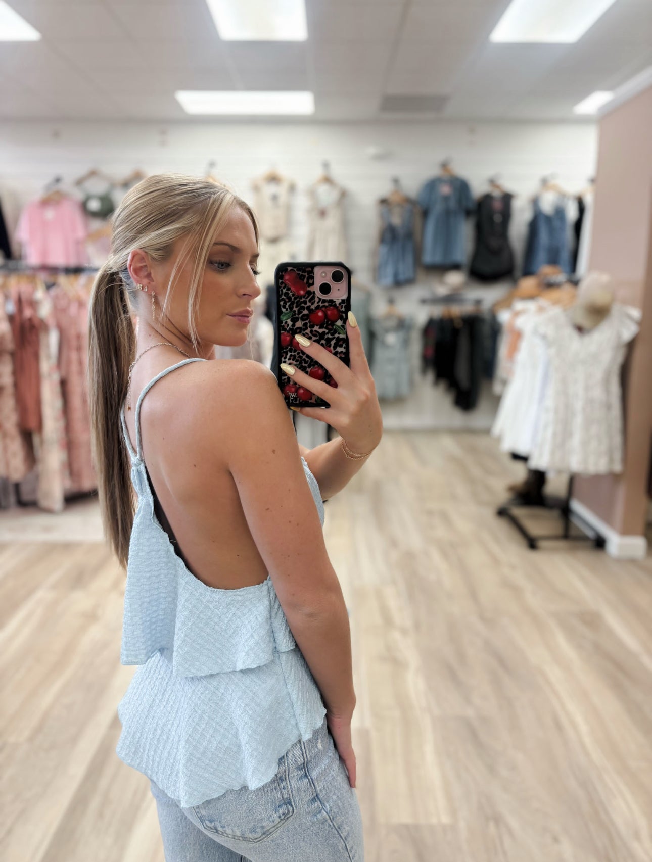 V-Neck Ruffled Baby Blue Cami Top