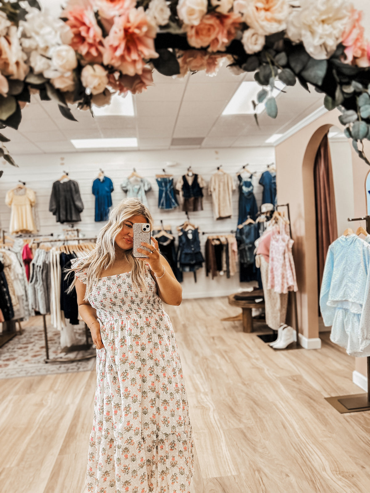 Maisie Pink Meadow Midi Dress