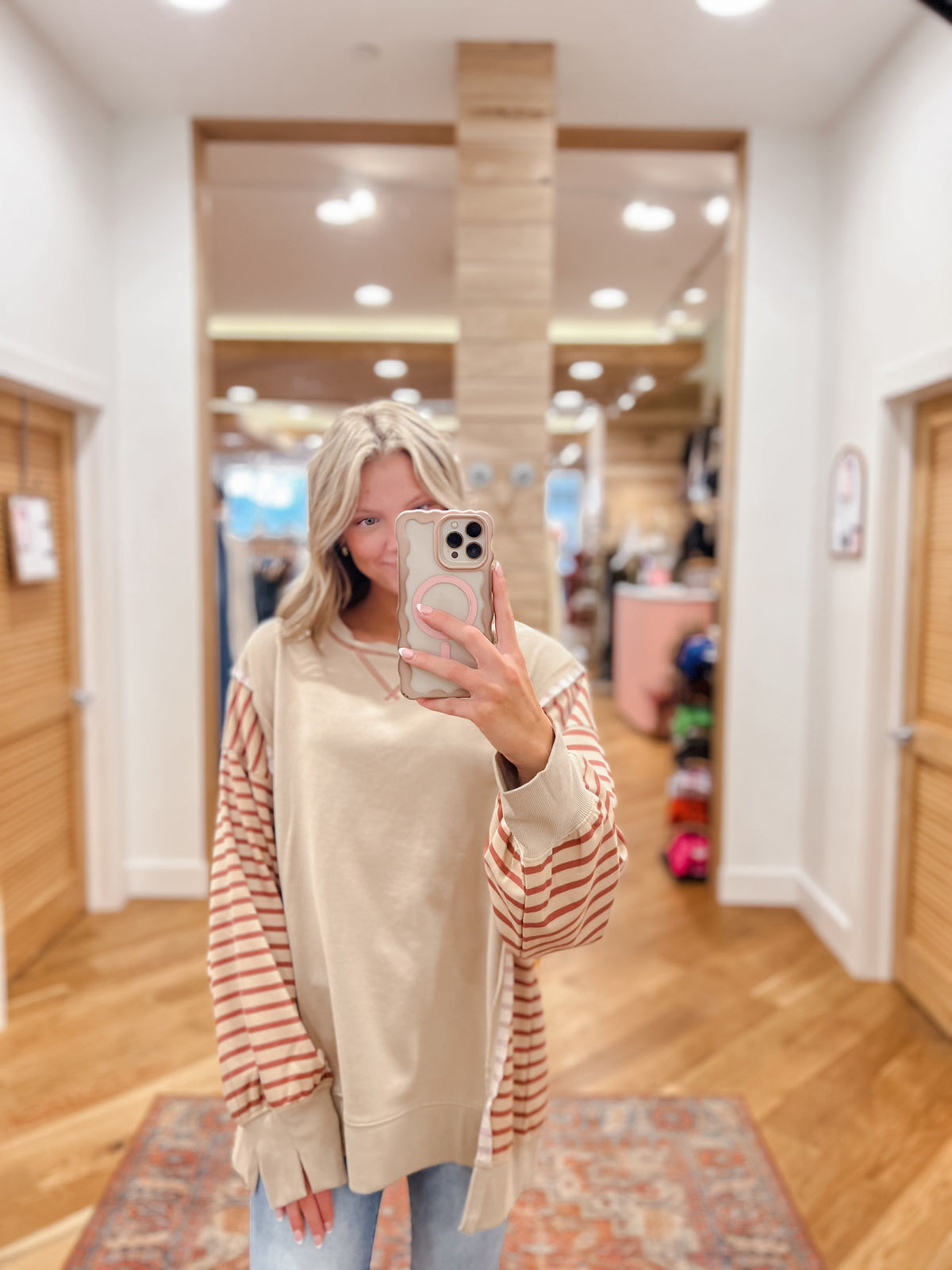 Leah Beige and Rust Striped Pullover