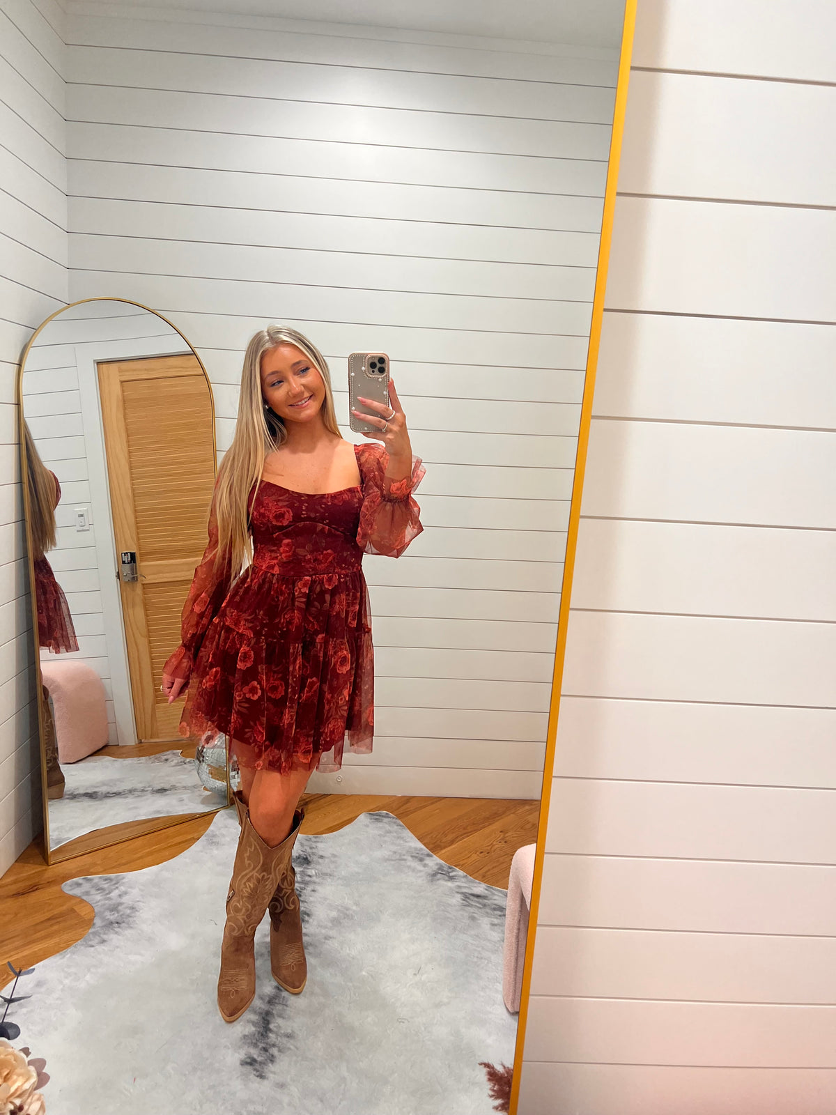 Burgundy Floral Chiffon Corset Mini Dress