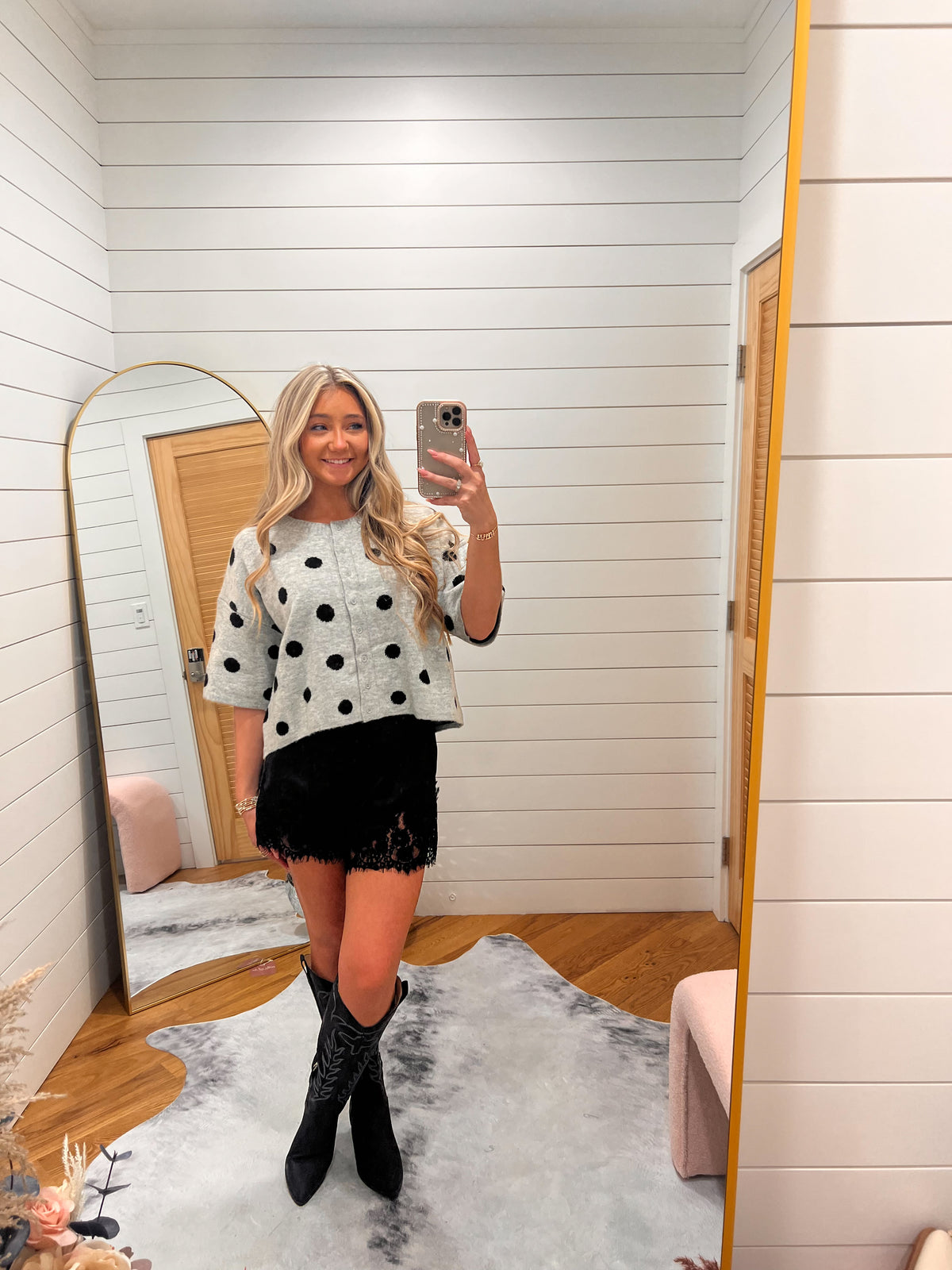 Heather Grey Black Polka Dot Sweater Cardigan