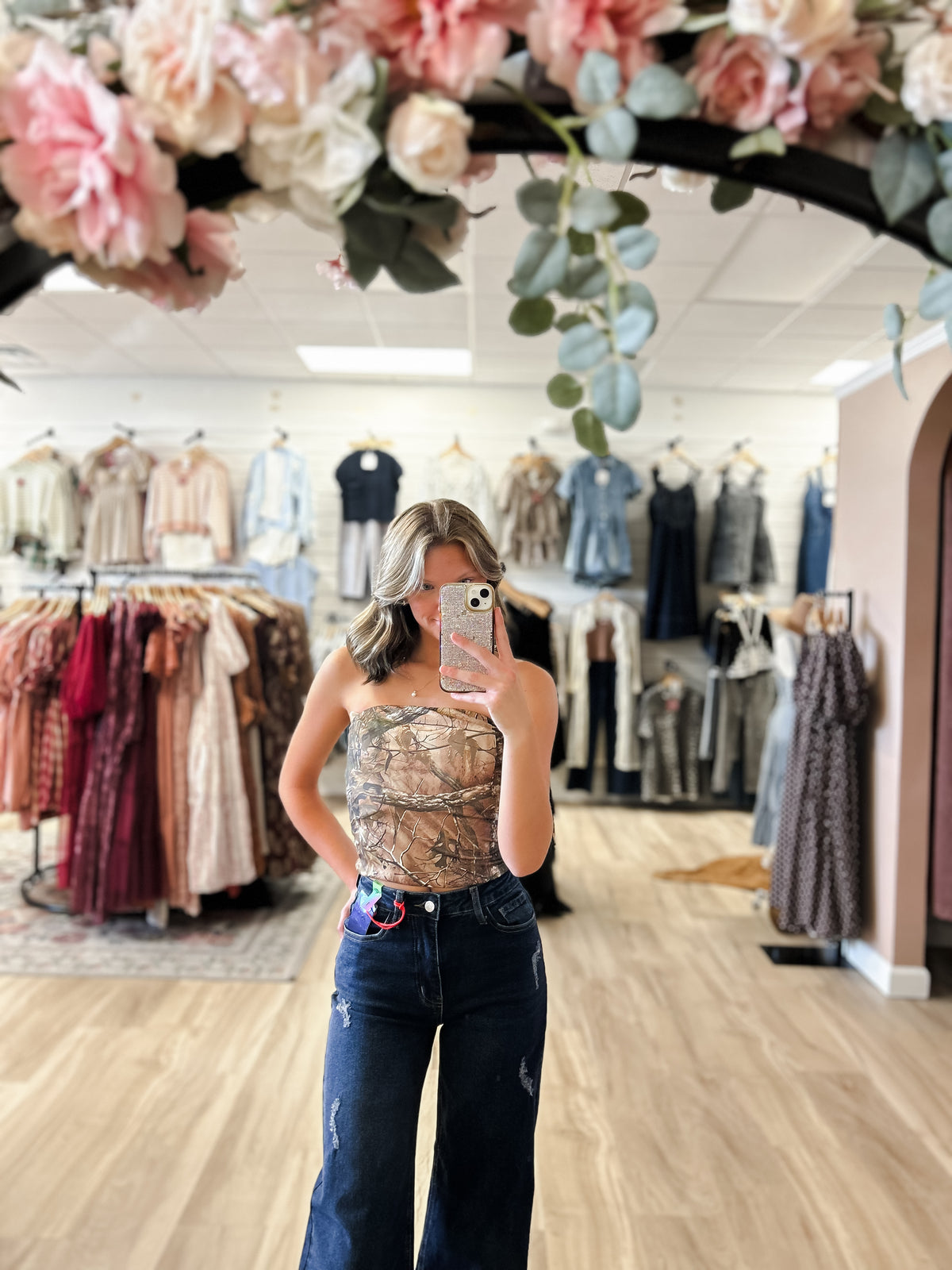 Camo Print Strapless Bandeau Top