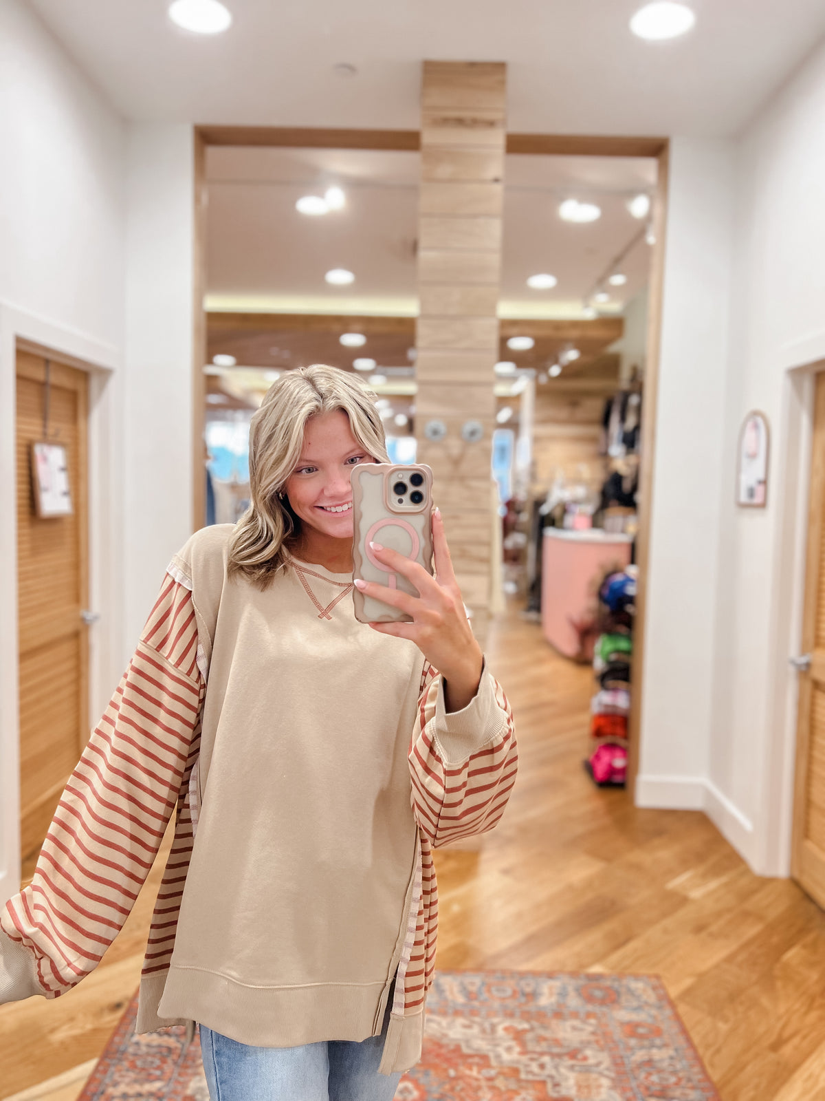 Leah Beige and Rust Striped Pullover