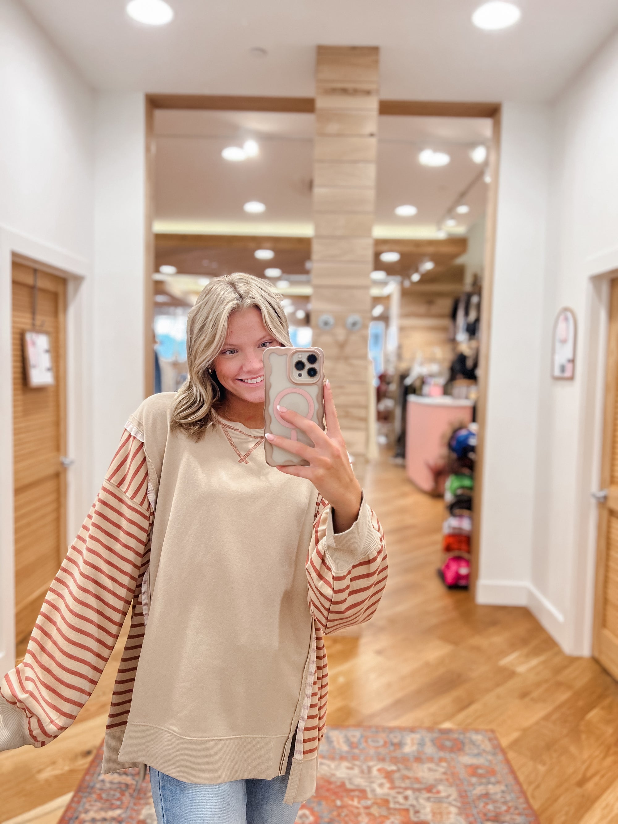 Leah Beige and Rust Striped Pullover